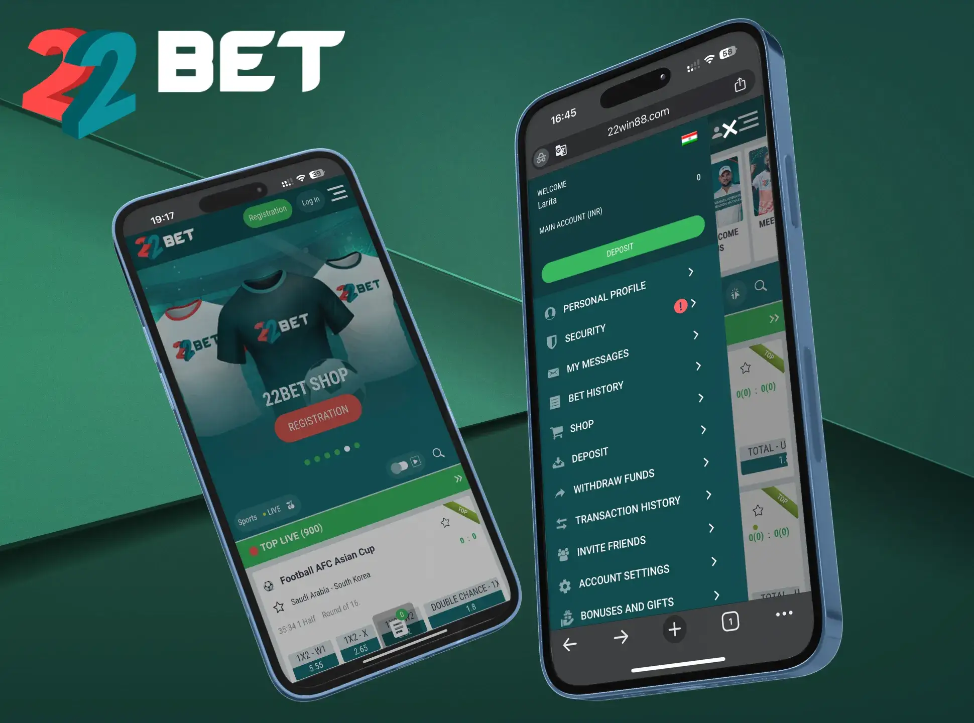 The mobile version of 22Bet is convenient and available for iOS users.