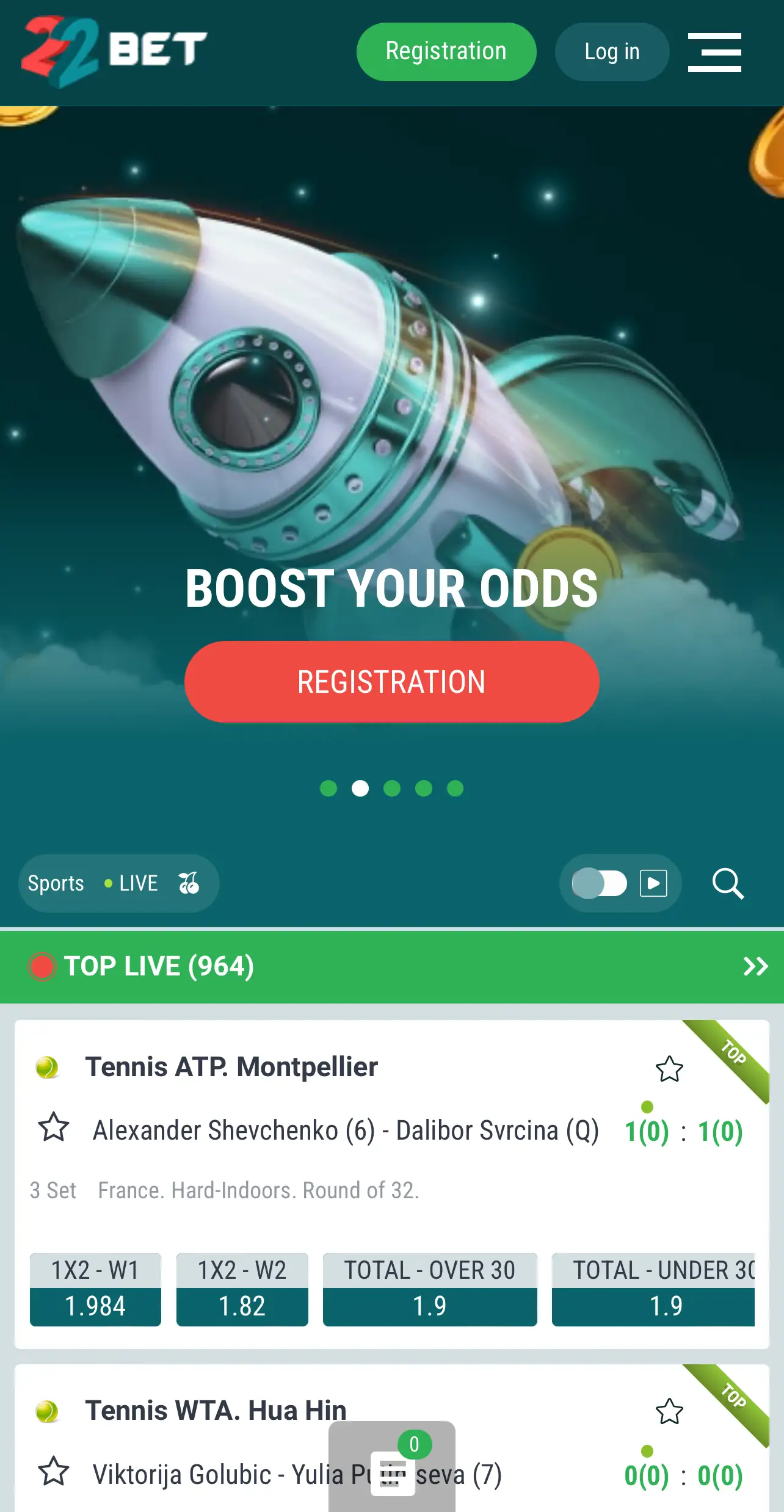 Download the 22Bet app to place bets on sports.