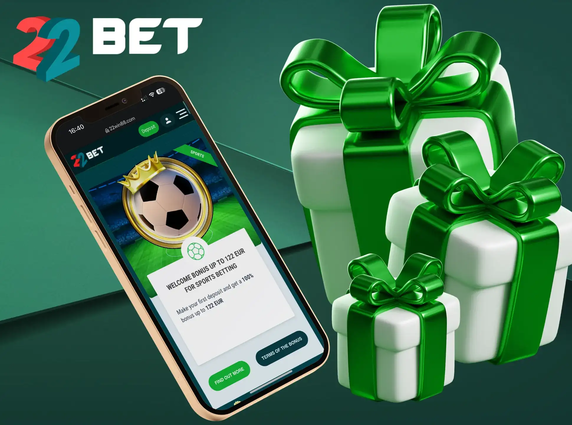 Welcome sports and casino bonuses on the 22Bet app for newcomers.