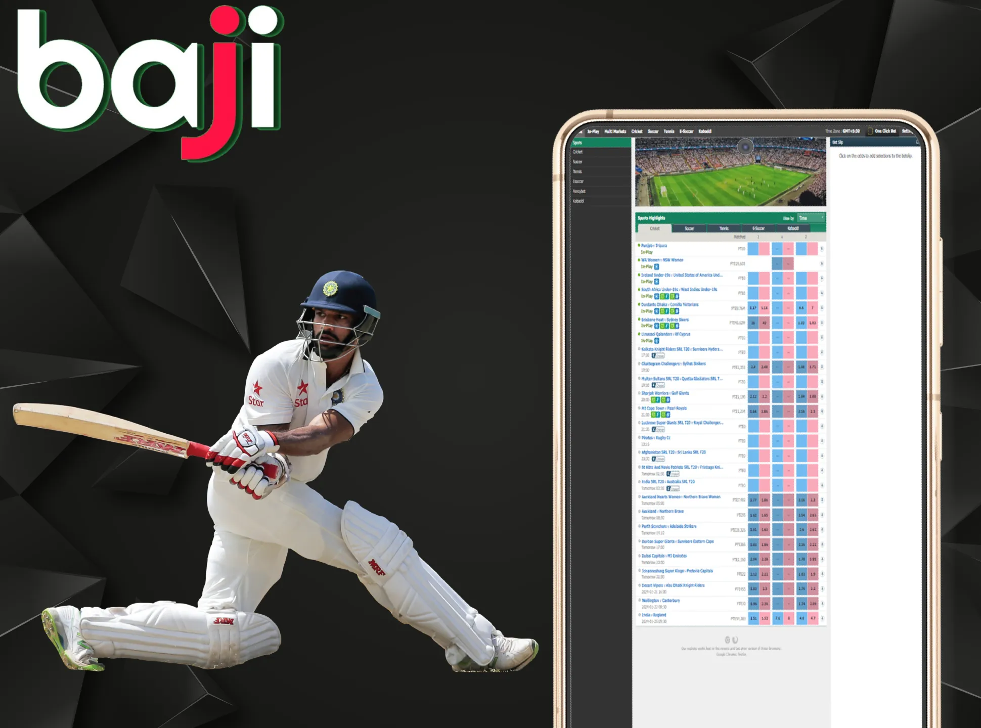 You can bet on various cricket leagurs and matches on Baji.