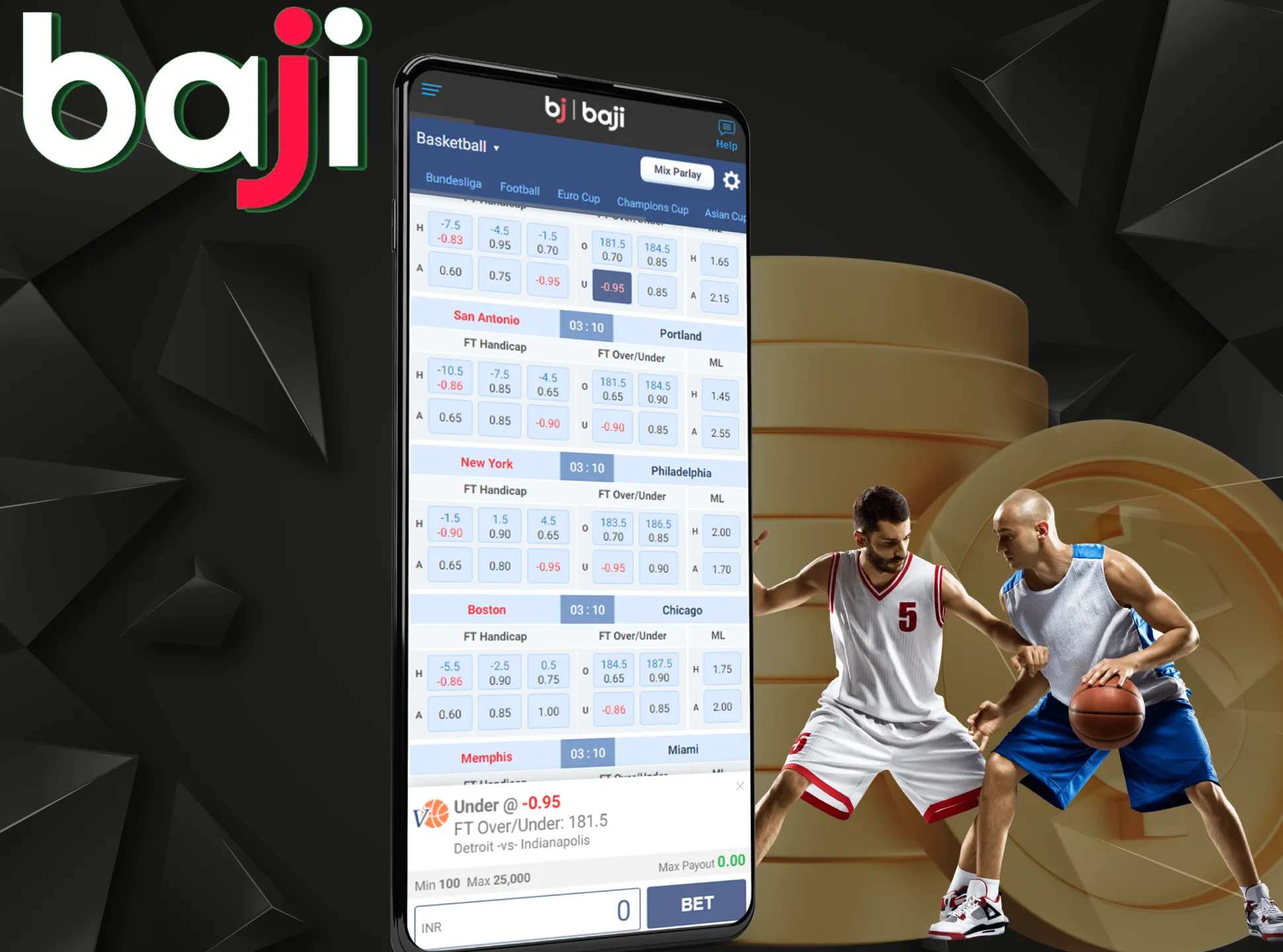 Choose a betting market to place a bet on any sport on Baji.