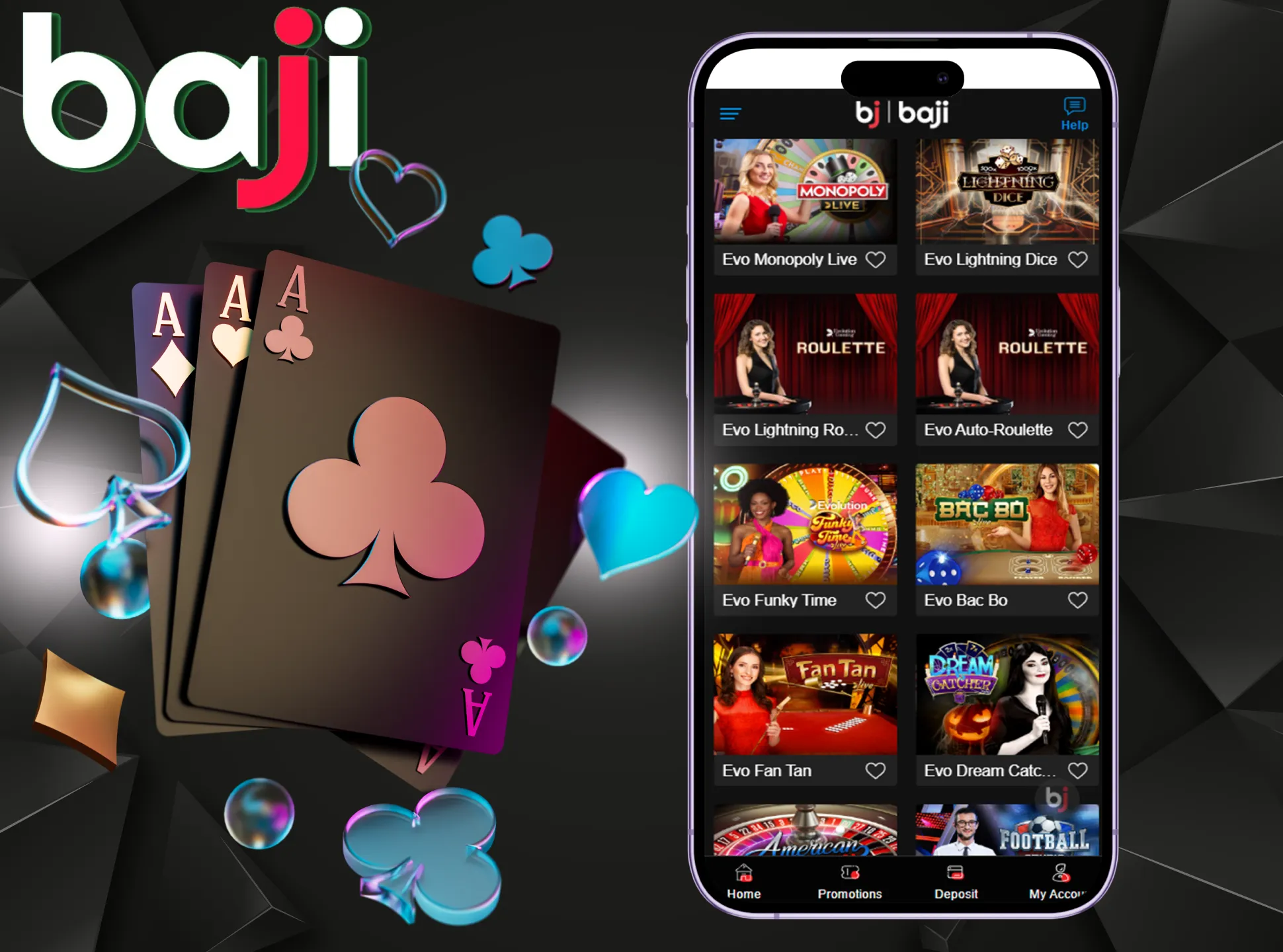 Play different online games in the Baji mobile casino.
