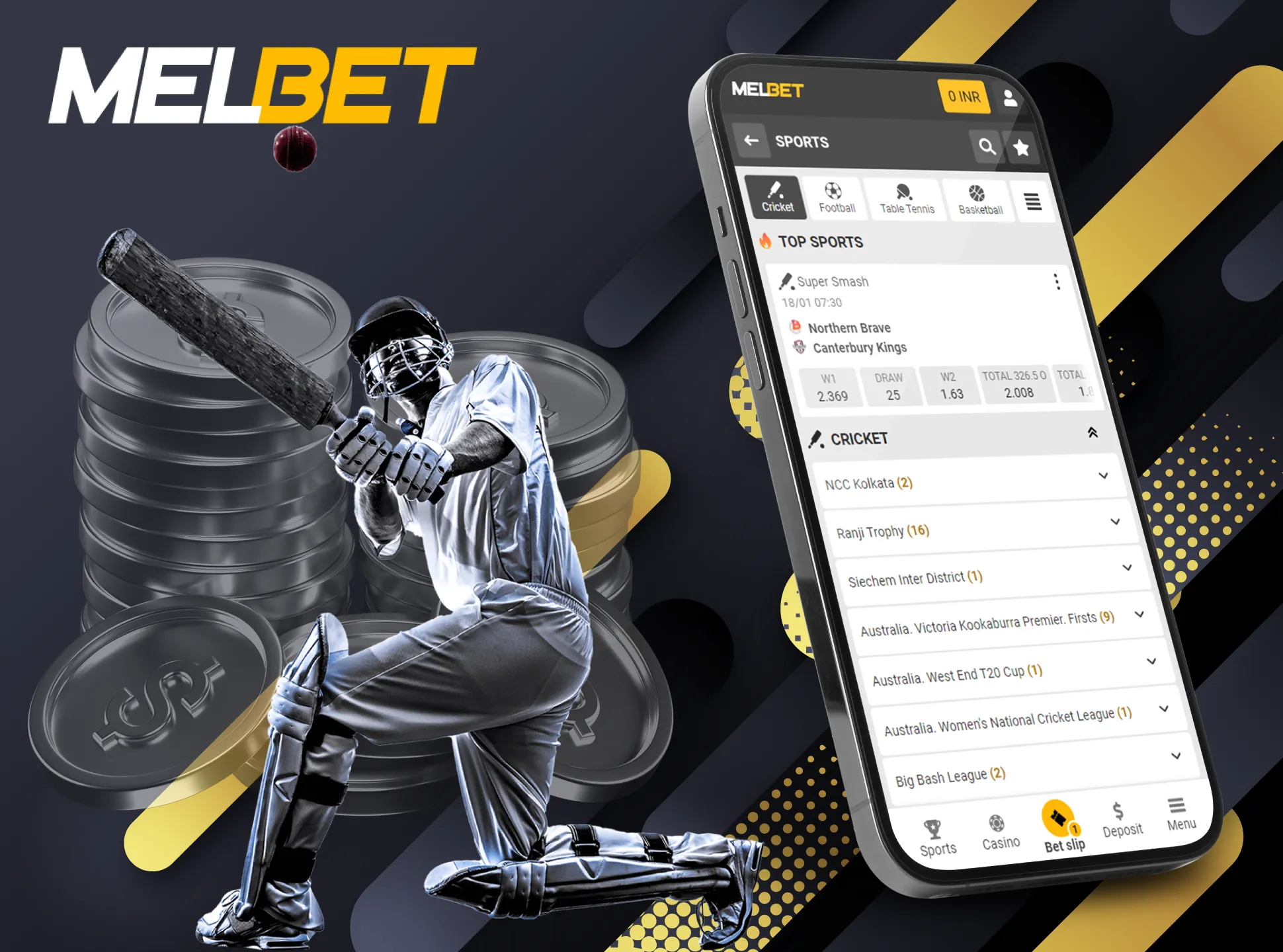 Cricket betting is the most popular option in the Melbet sportsbook.