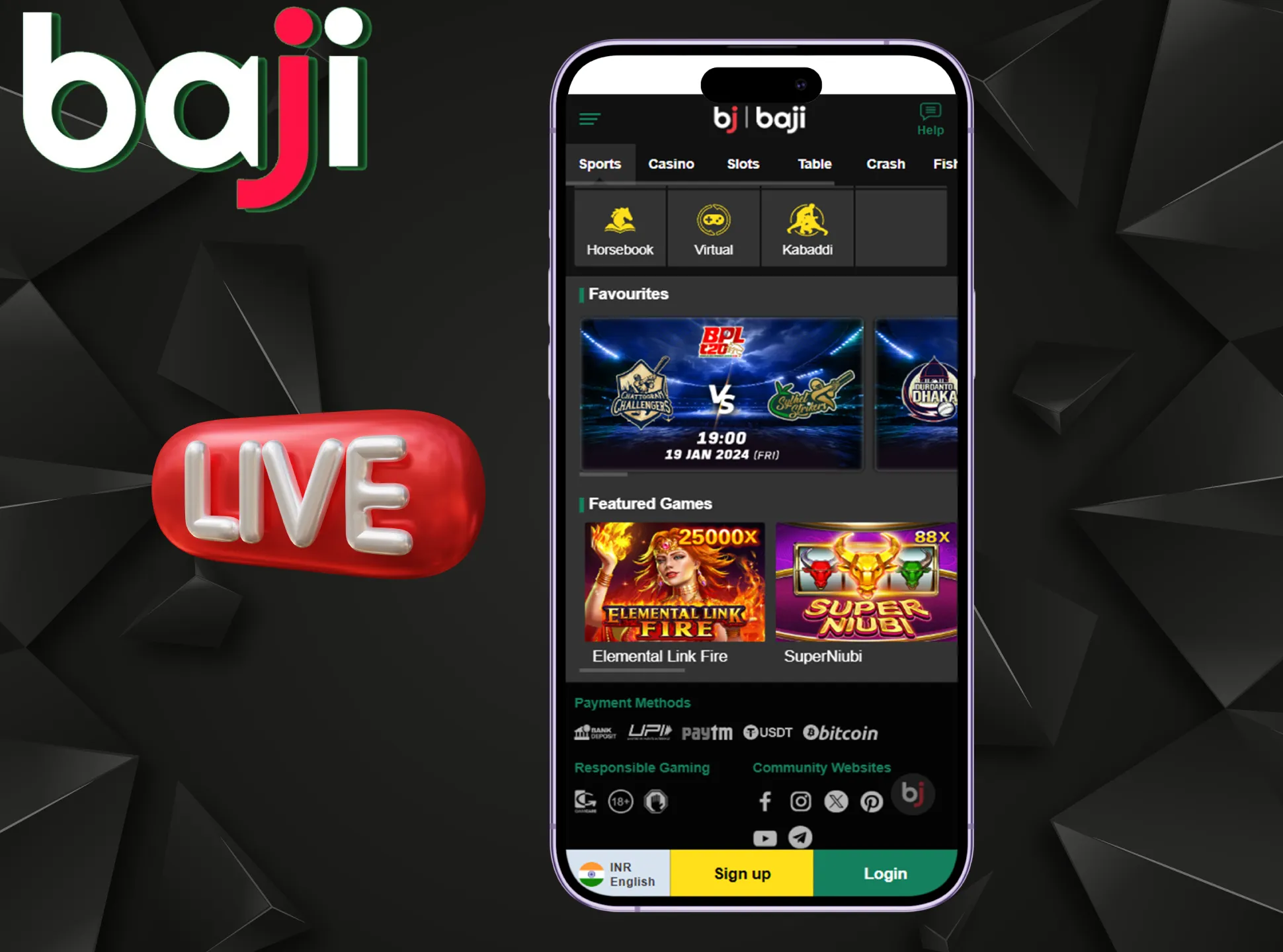 The Baji app has all the necessary features for convenient betting.