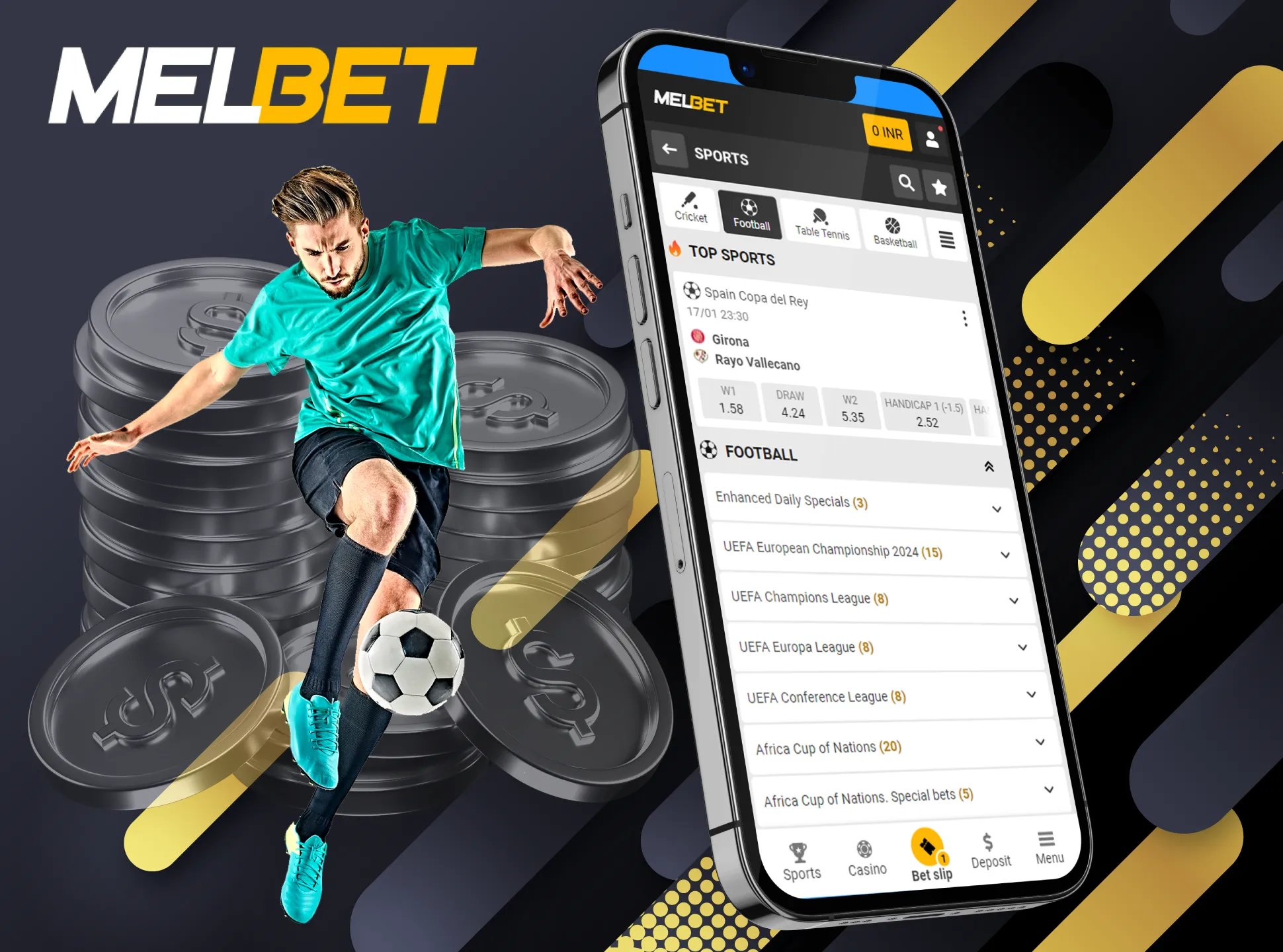 Place bets on your favorite football team in the Melbet app.