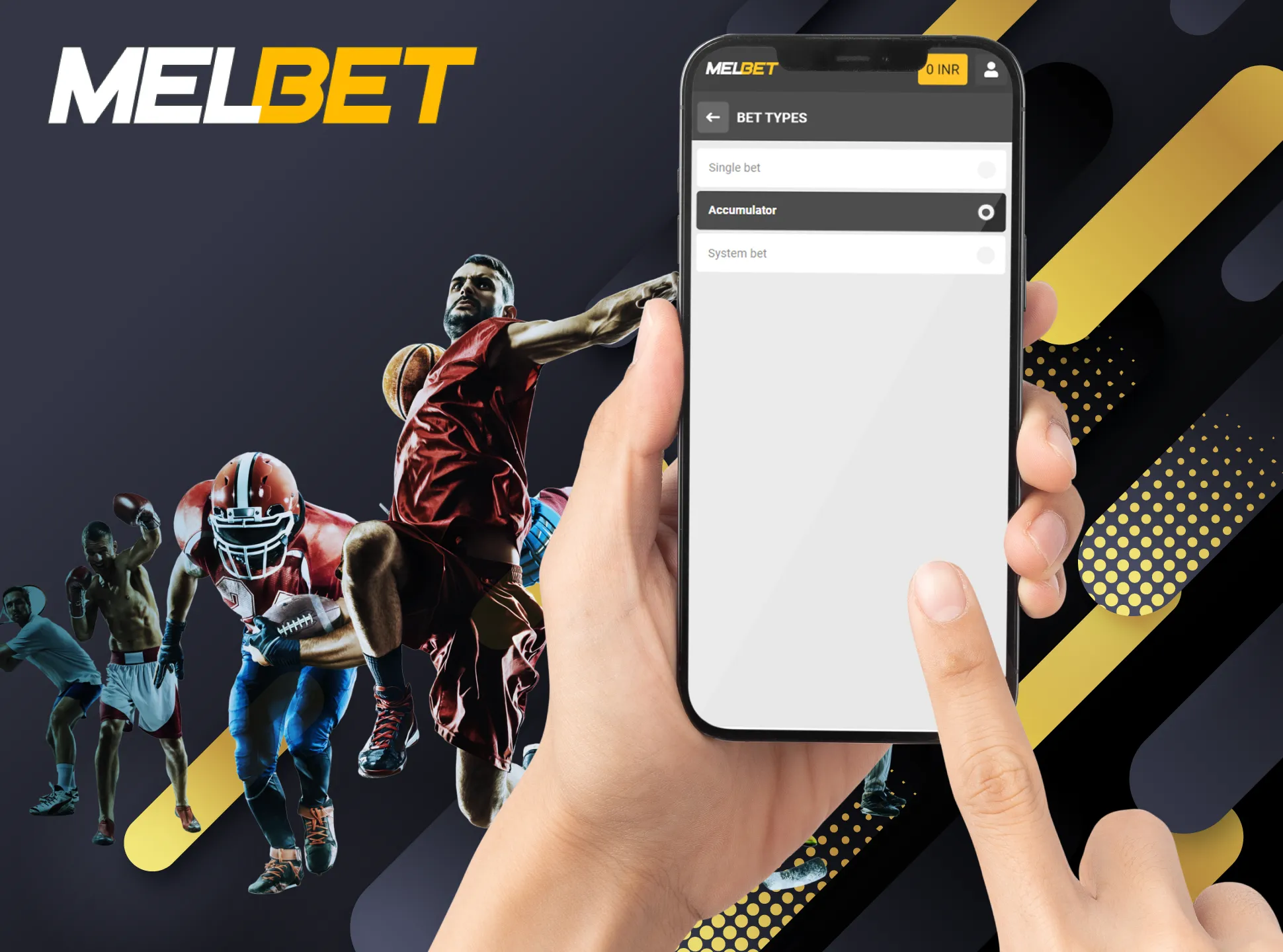 Place single, system or combo bets in the Melbet app.
