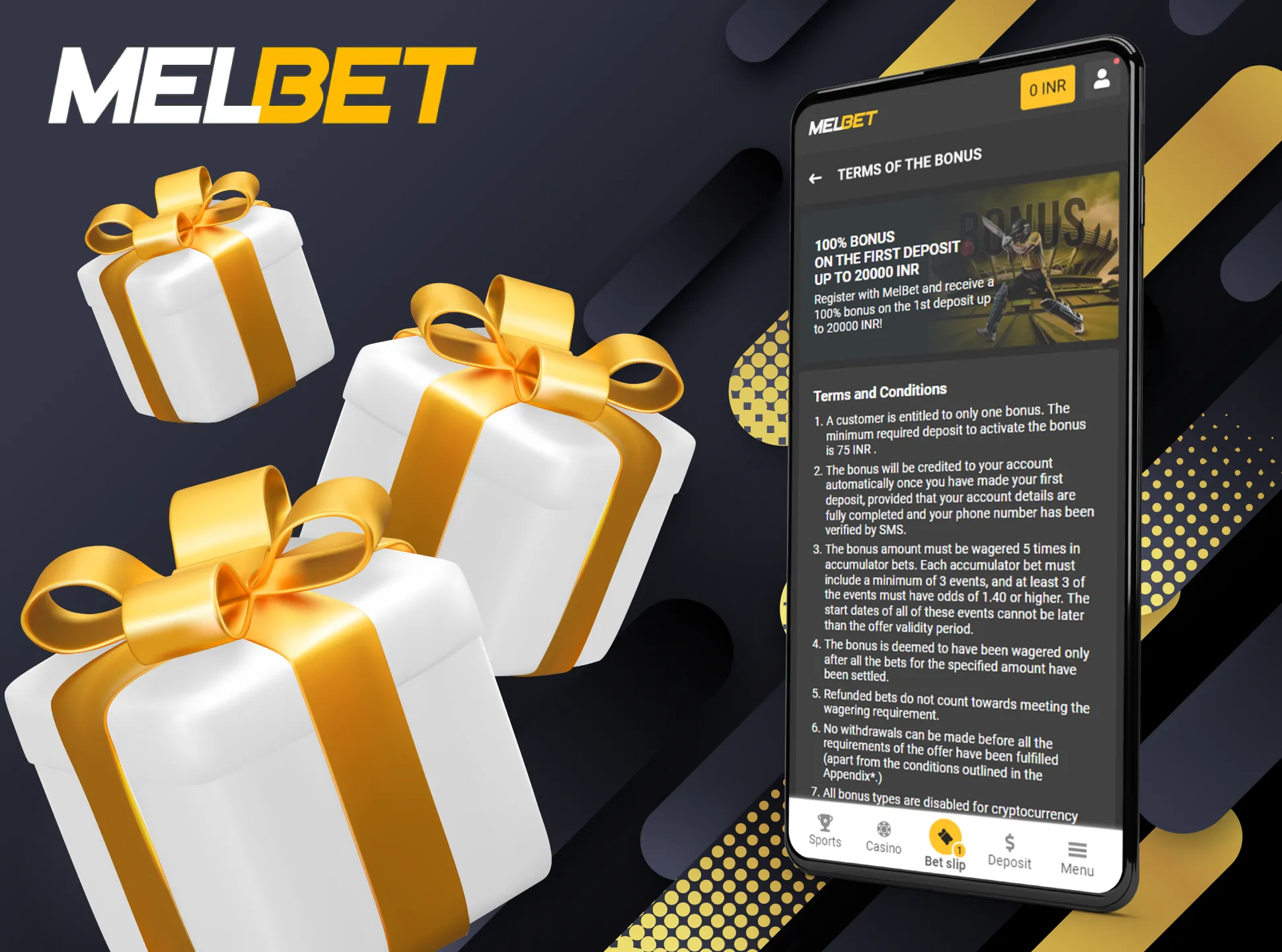 Follow the wagering rules to get profit from the Melbet bonus.