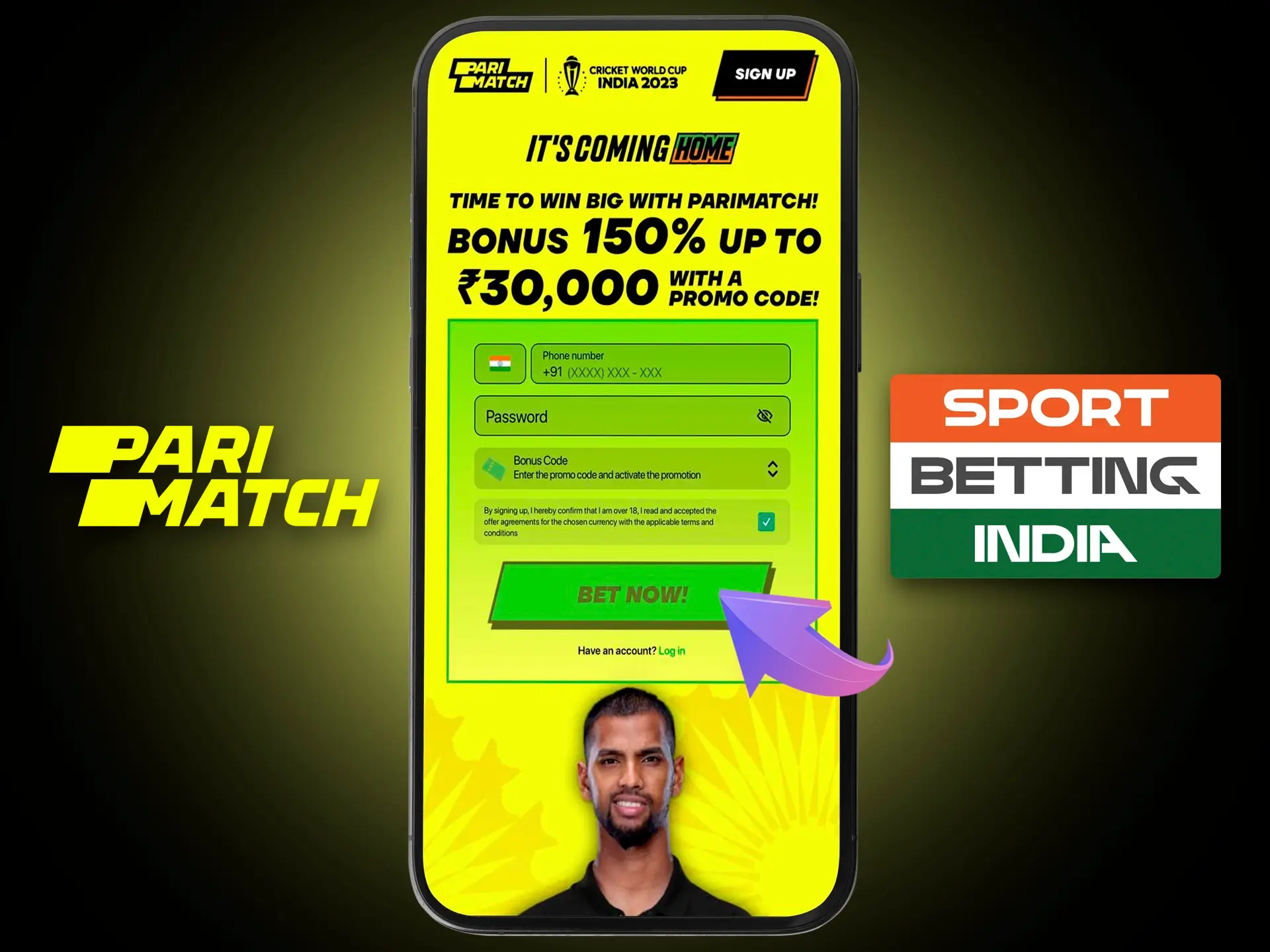 Before you start betting, register on the Parimatch website.