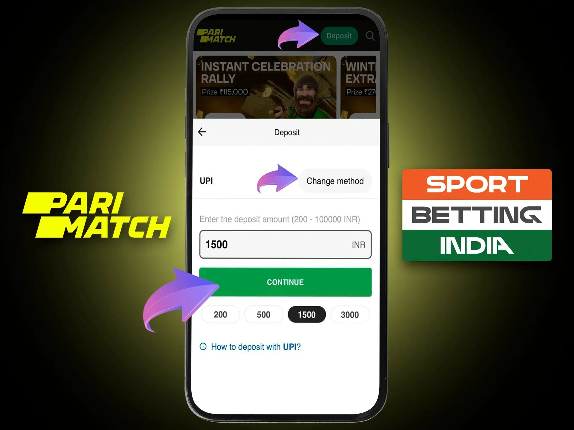 Make your first deposit at Parimatch to get full access to the betting features and website.
