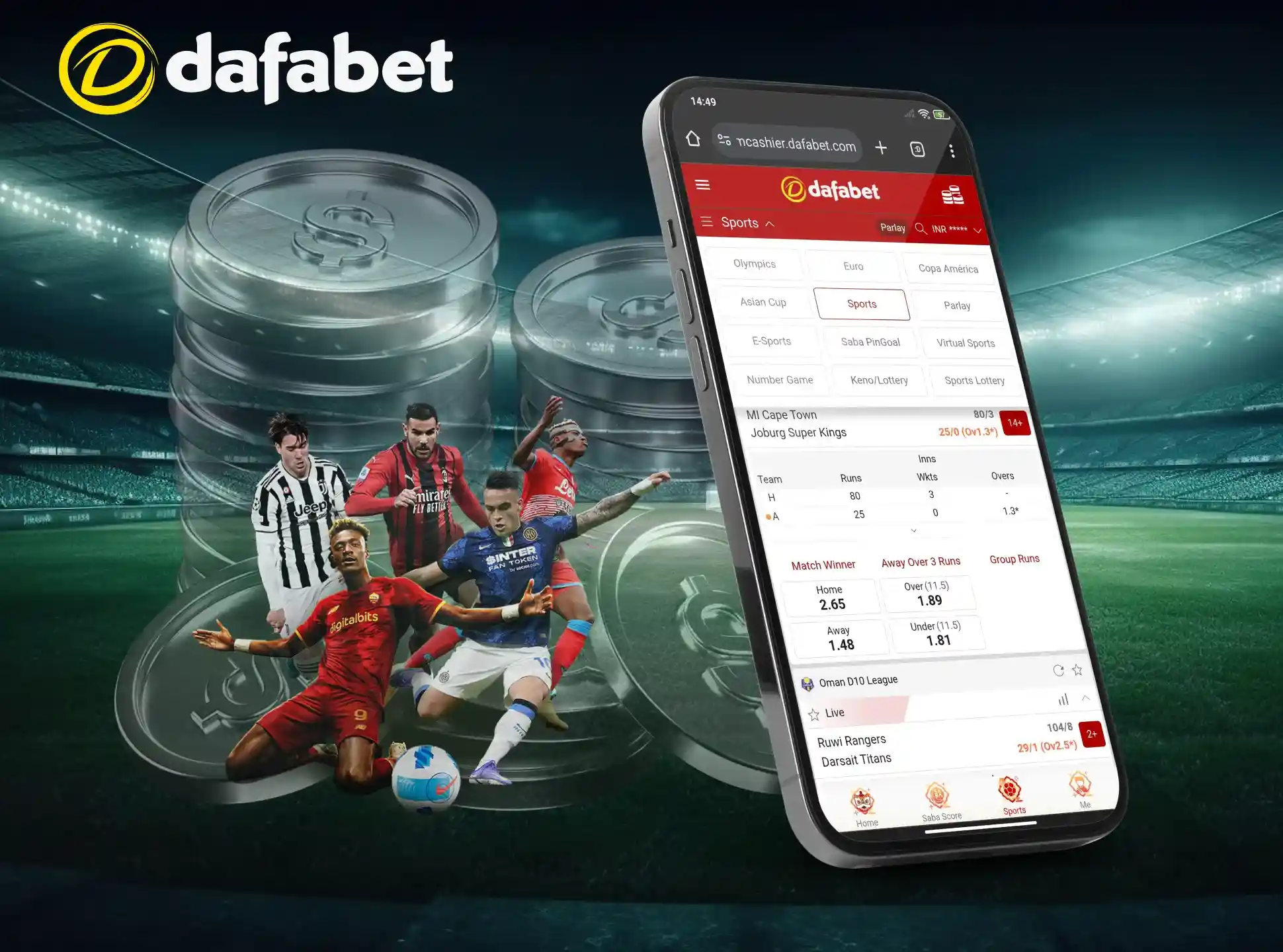 The Dafabet app offers its Indian players several sports betting options.