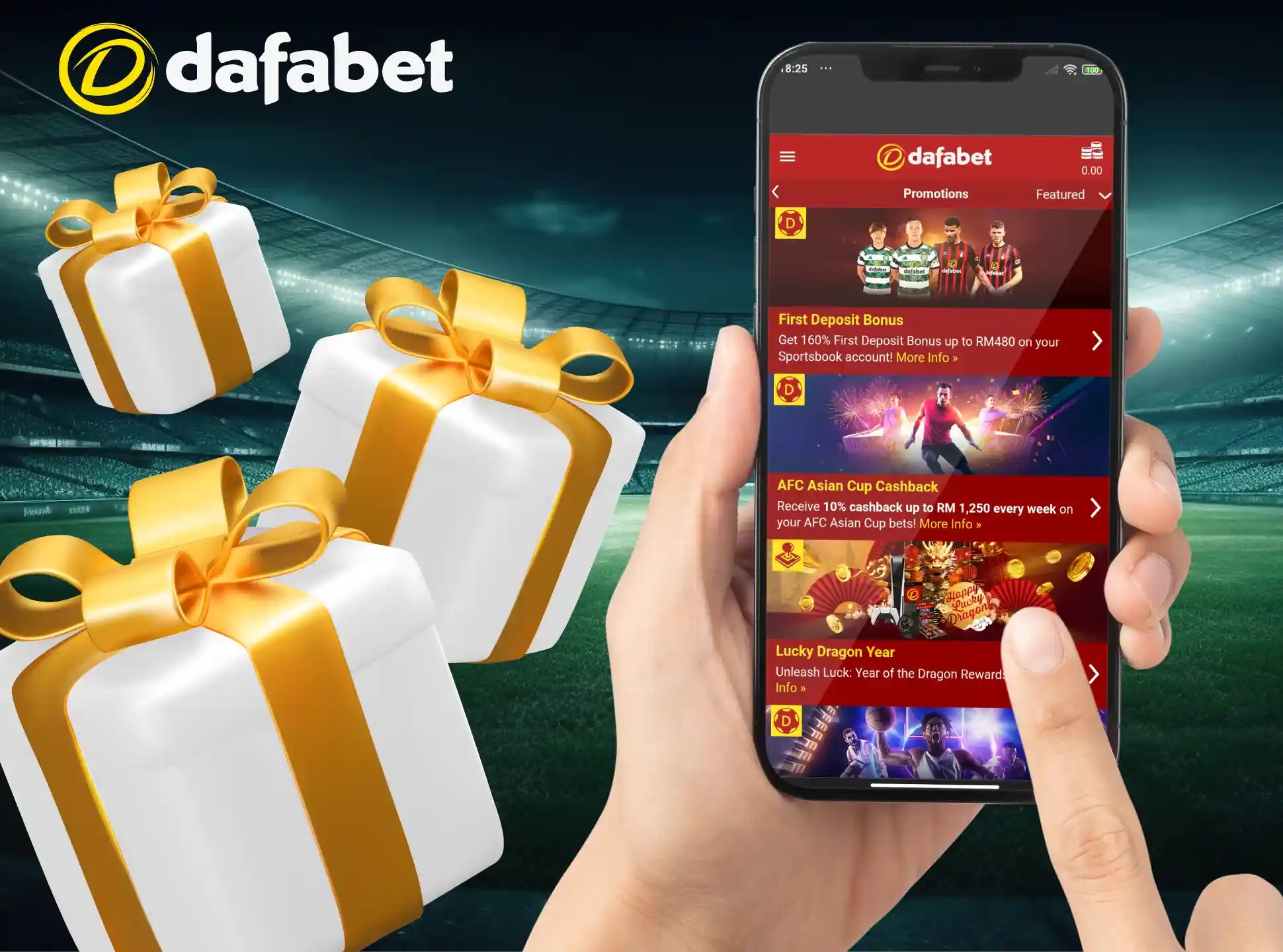 To get bonuses on the Dafabet app make your first deposit.