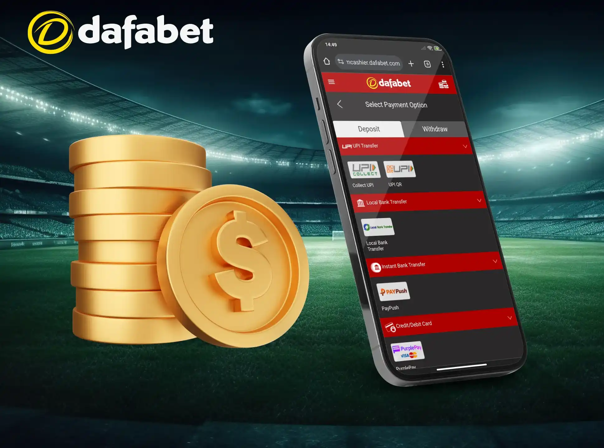 You can deposit to your Dafabet account by following the instructions.