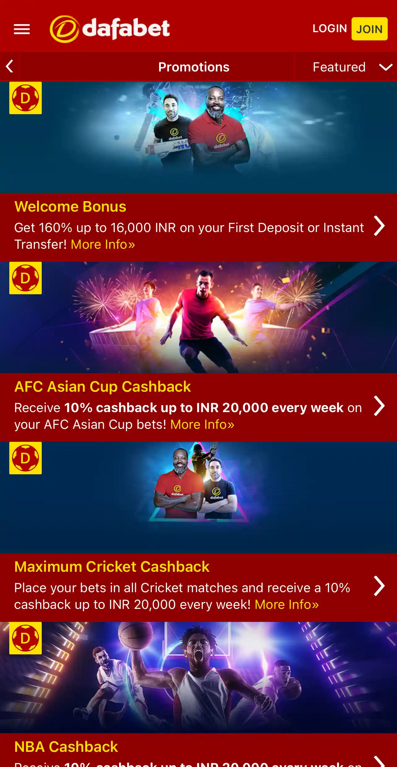 Welcome bonuses are waiting every player who registers on the Dafabet app.