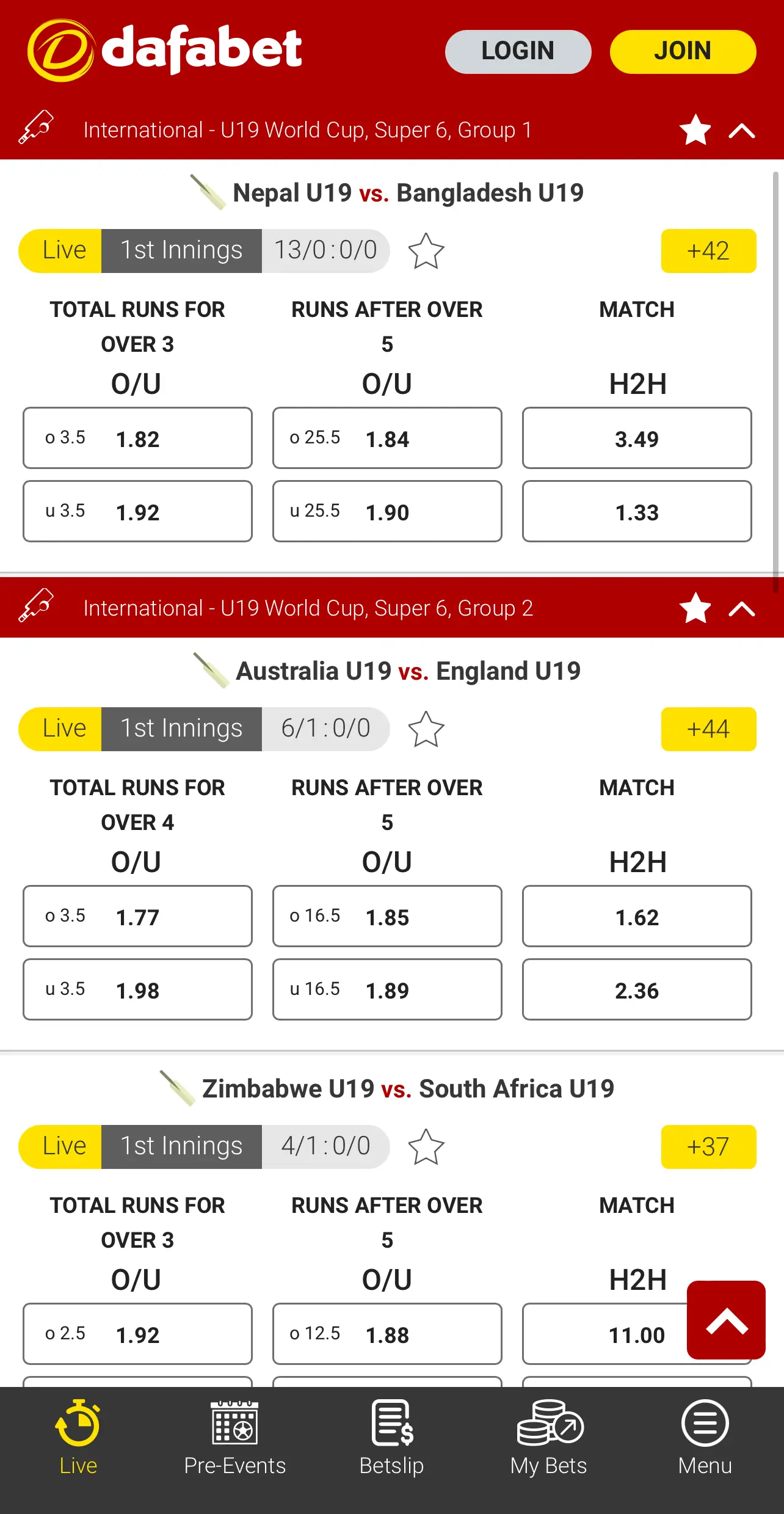 Betting on cricket, football, tennis and other sports is available on the Dafabet app.