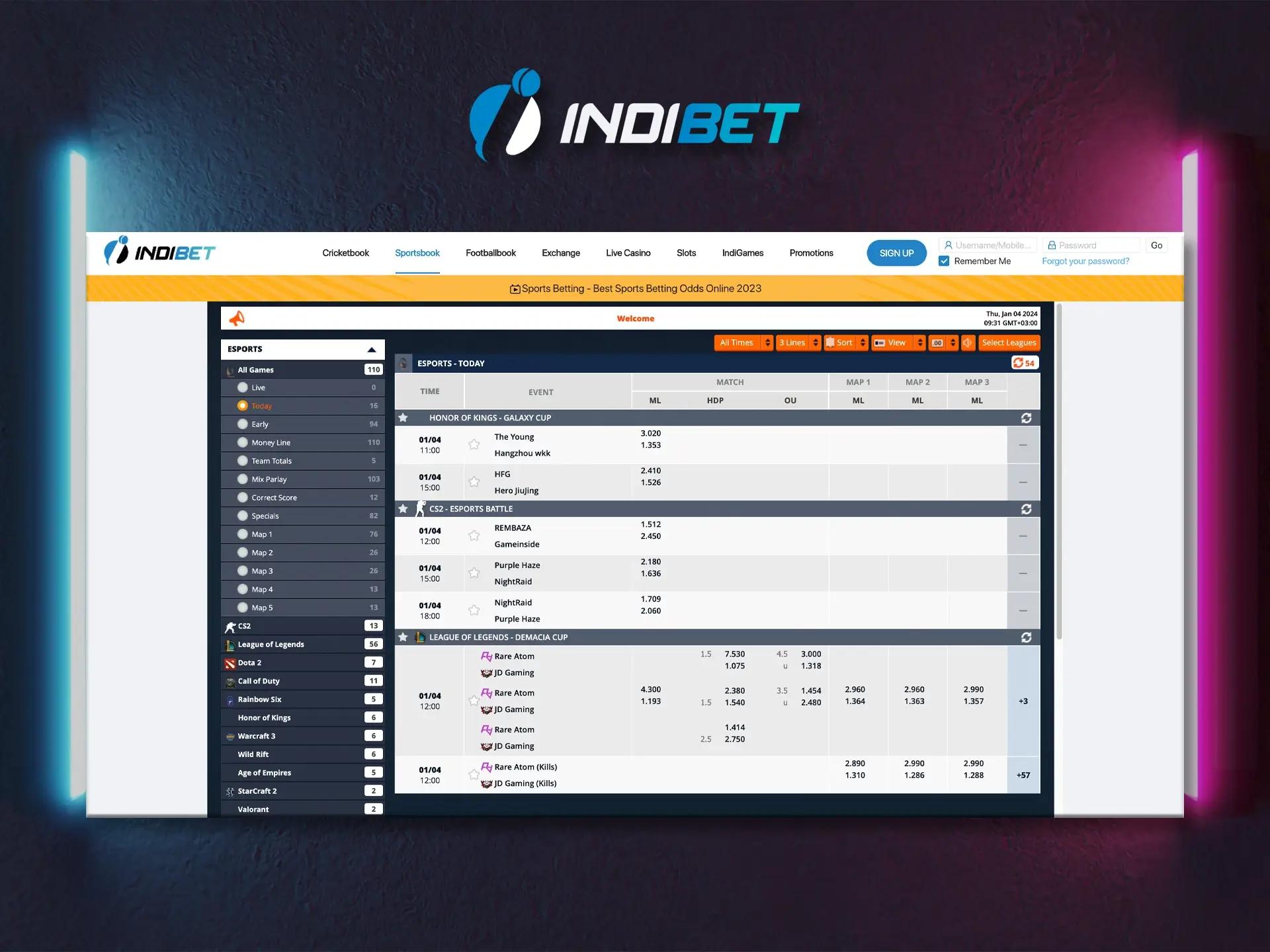 Indibet is known to users for its large selection of cyber sports disciplines.