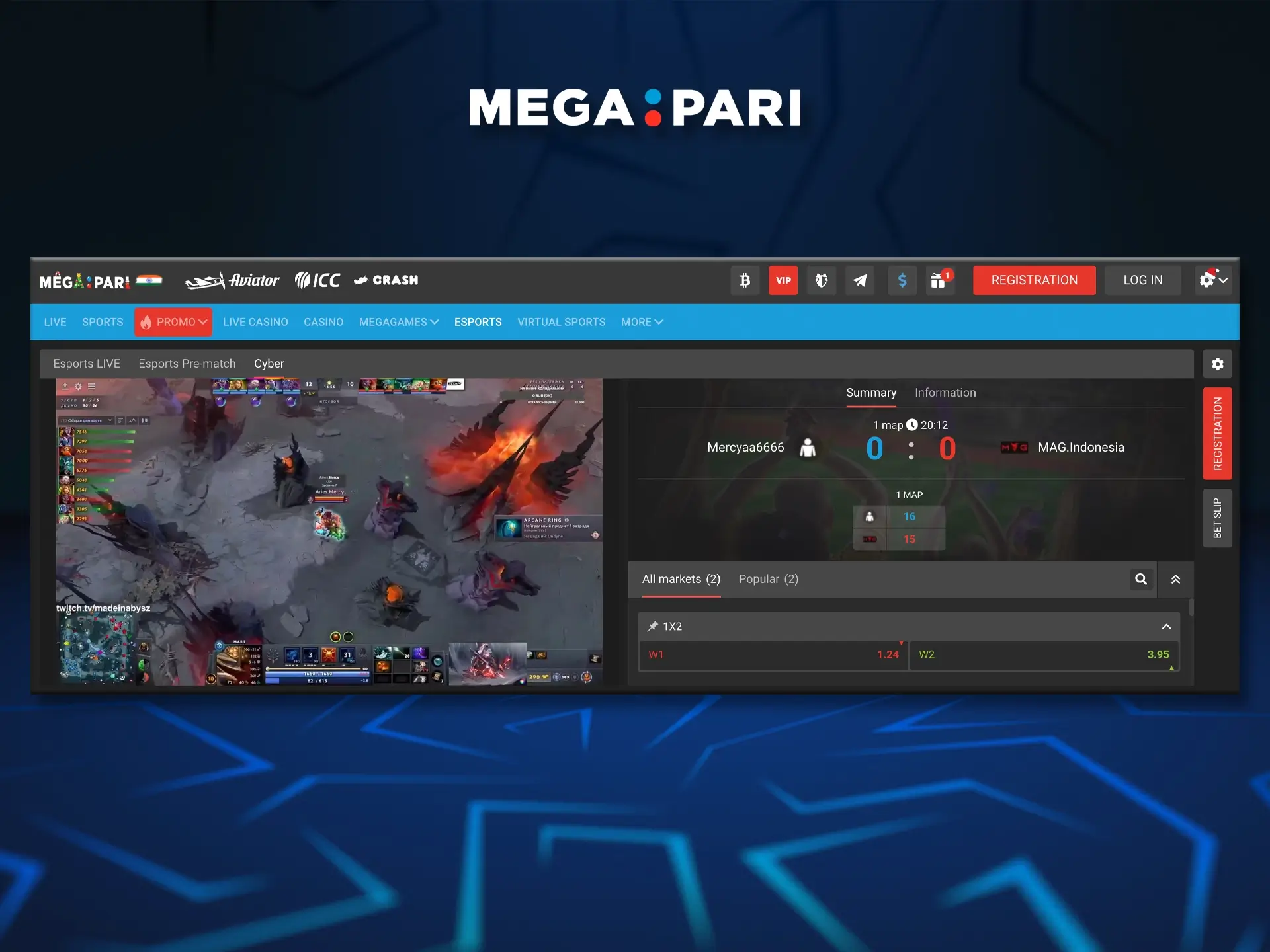 The Megapari site is characterised by its user-friendliness and responsiveness, which allows you to bet on cyber sports quickly.