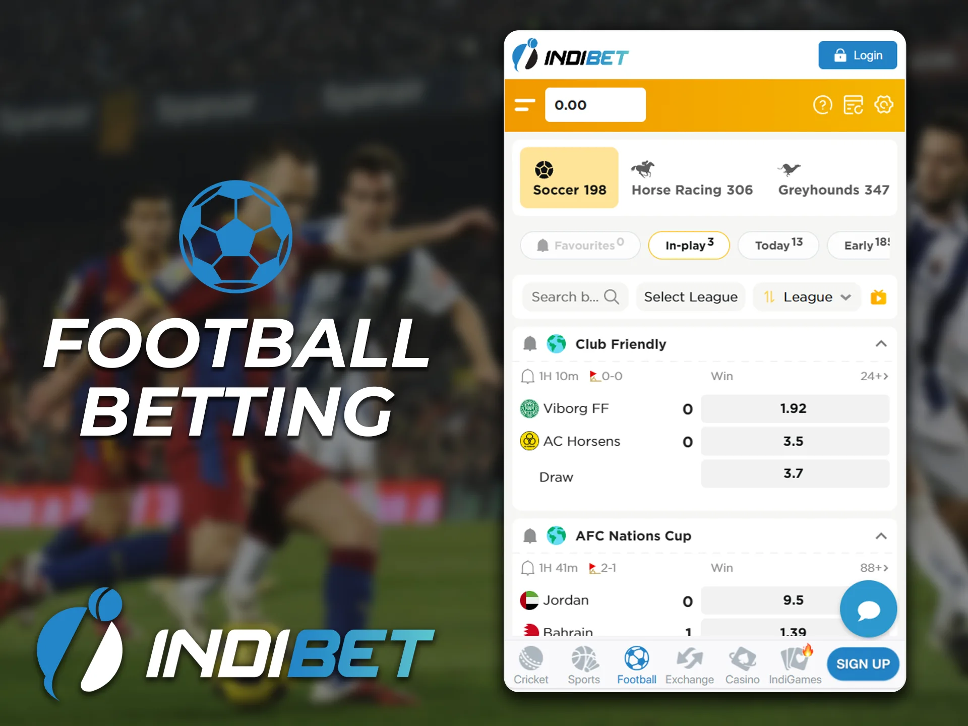 The bookmaker offers competitive odds on football betting on the Indibet app.