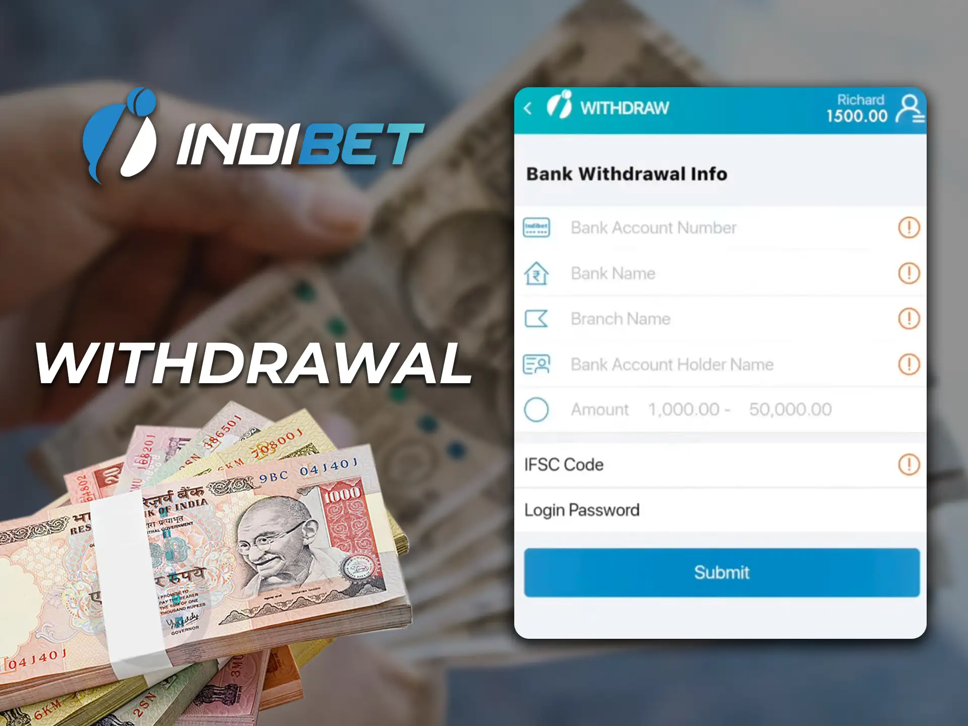 Click on the withdrawal button, select one of the methods and specify the amount.