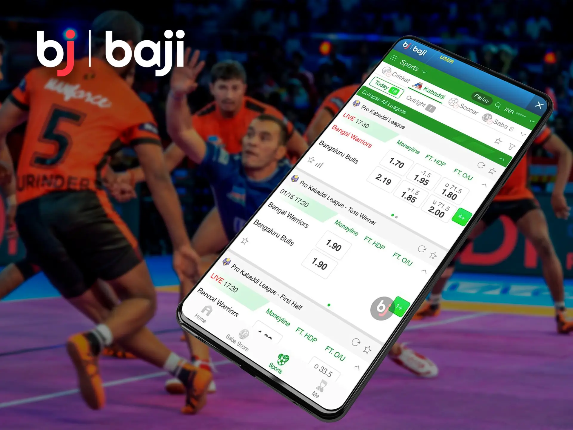 You can easily find any Kabaddi match on the Baji app.