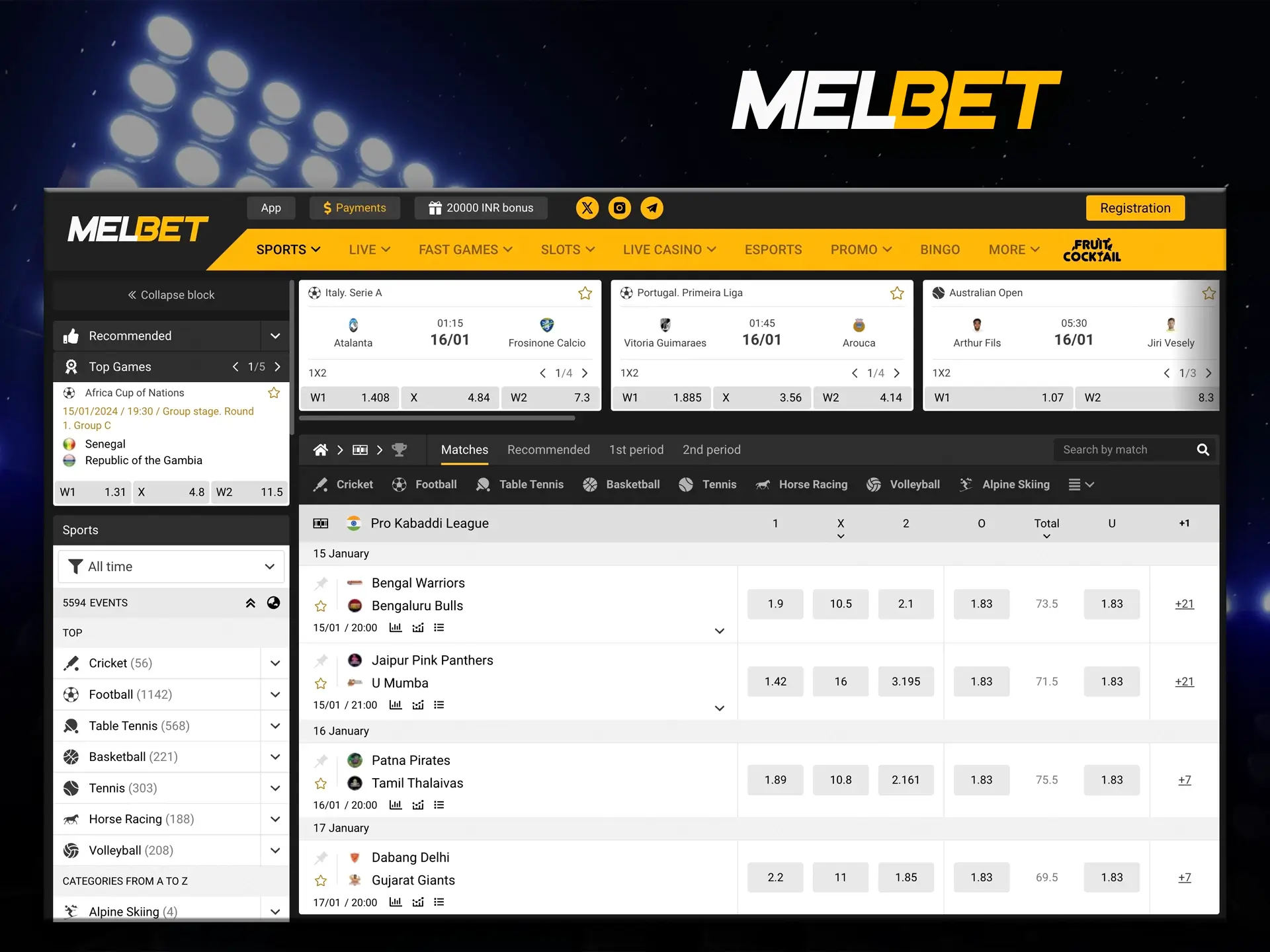 Melbet offers its users a large bonus to bet on Kabaddi in addition to stability.