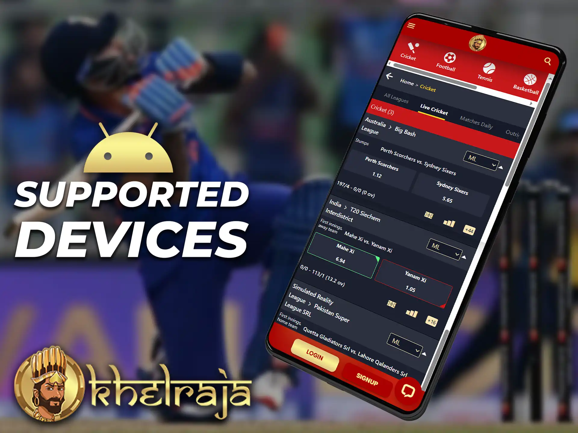 List of compatible Android devices with Khelraja app.