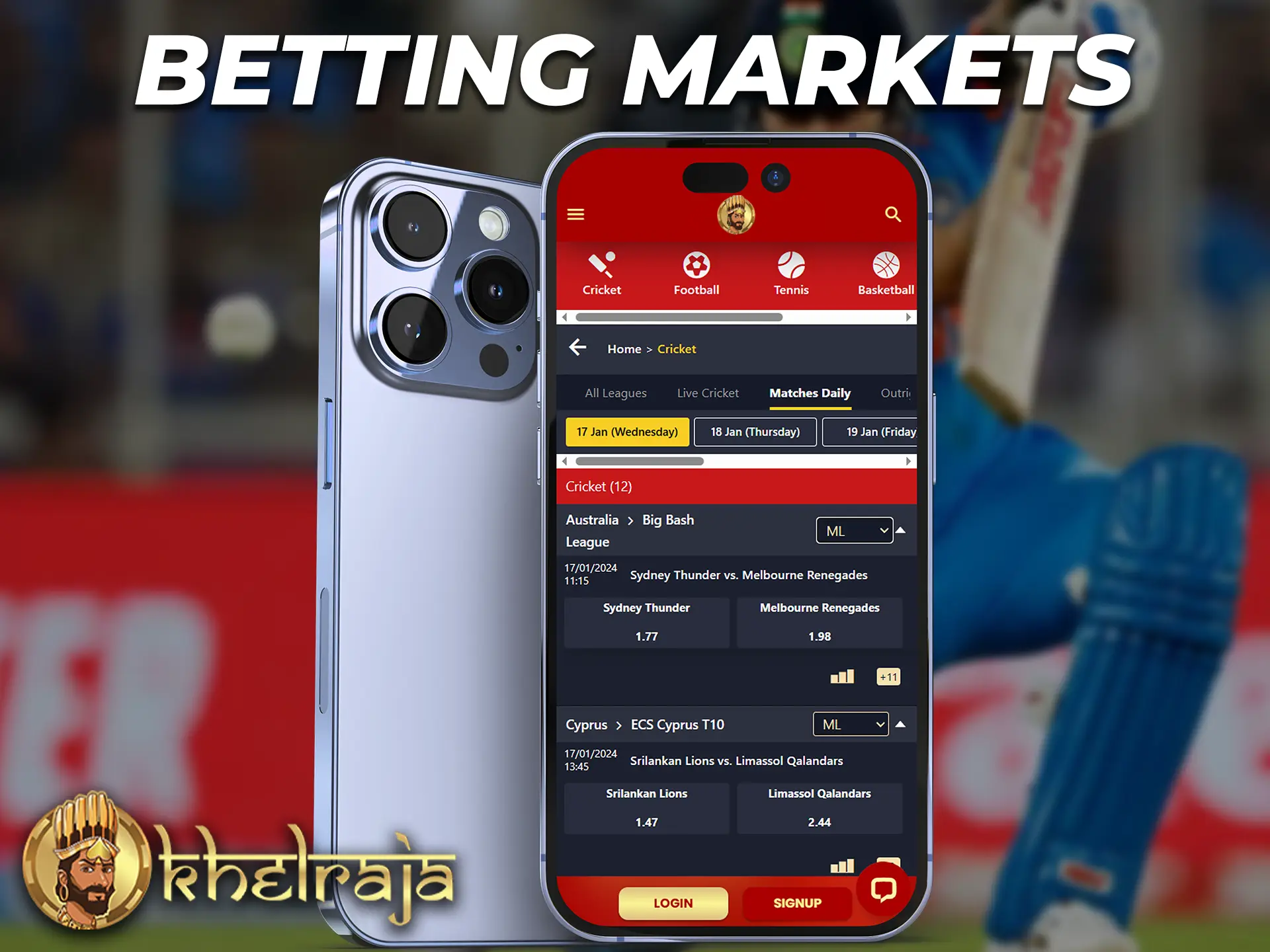 A review of the sports betting markets in the Khelraja app.