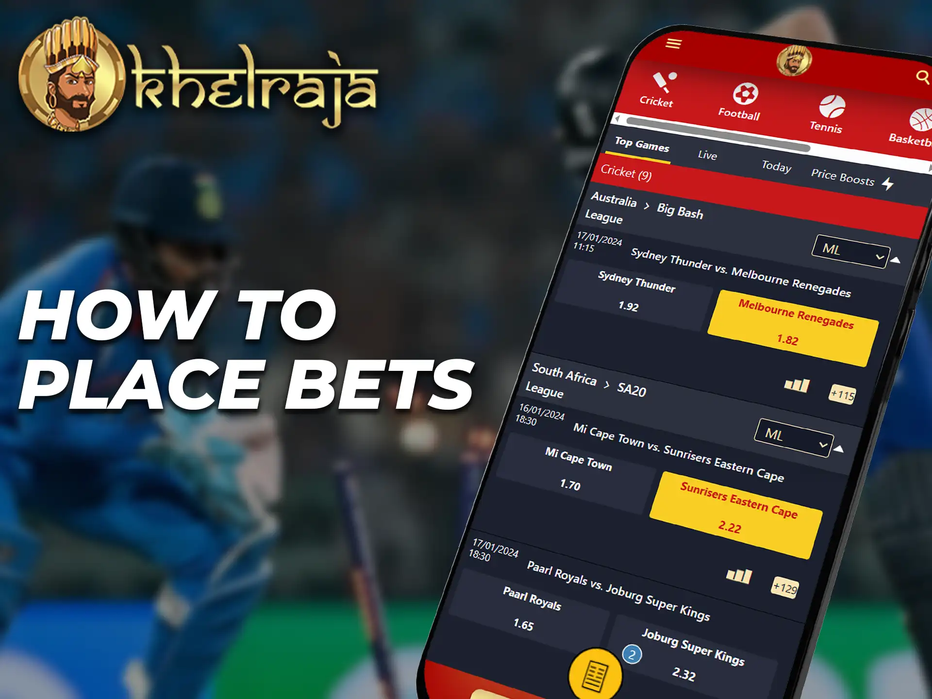 To bet correctly in the Khelraja app use the instructions.