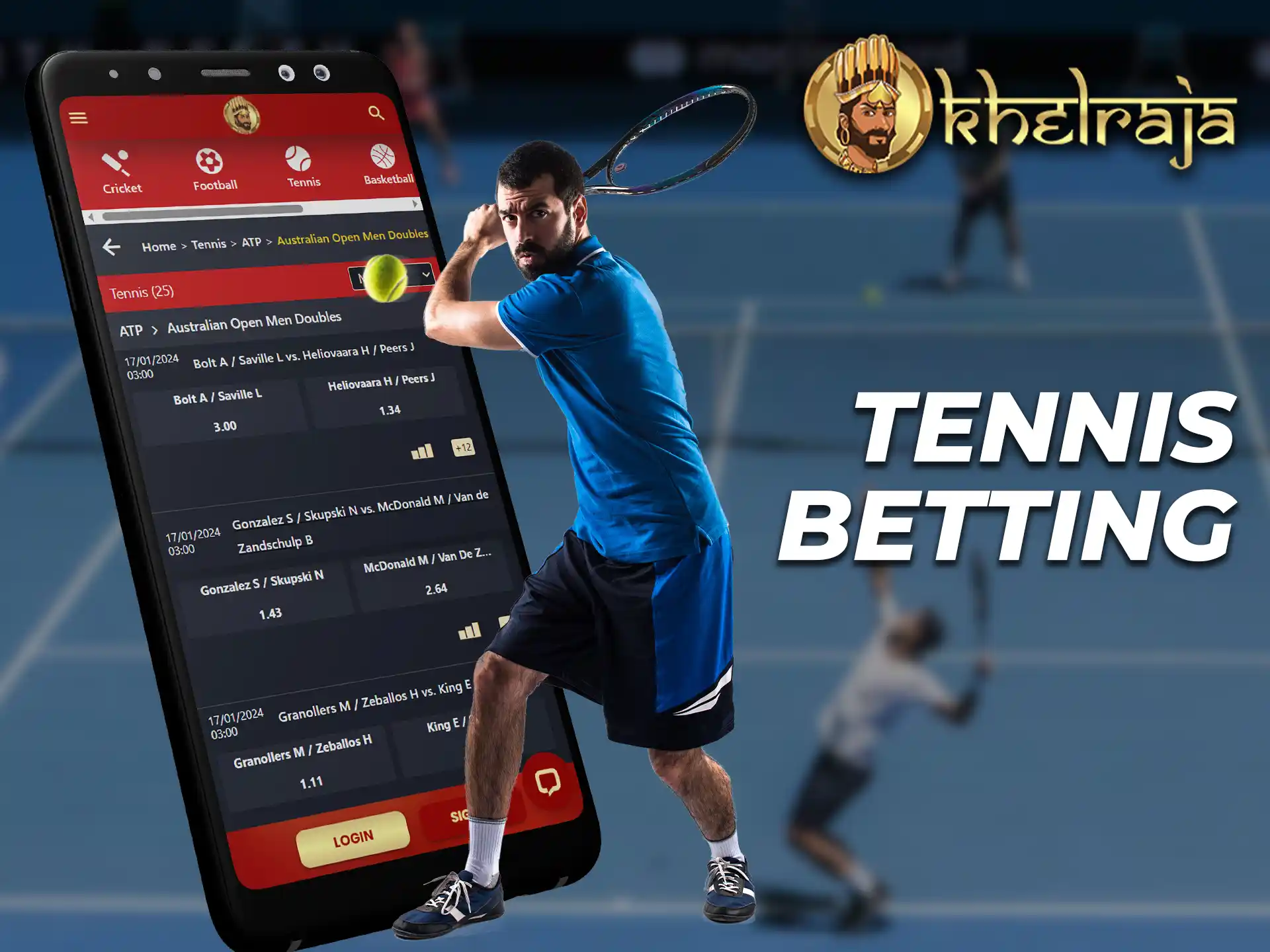 Bet on tennis with great odds on the Khelraja app.