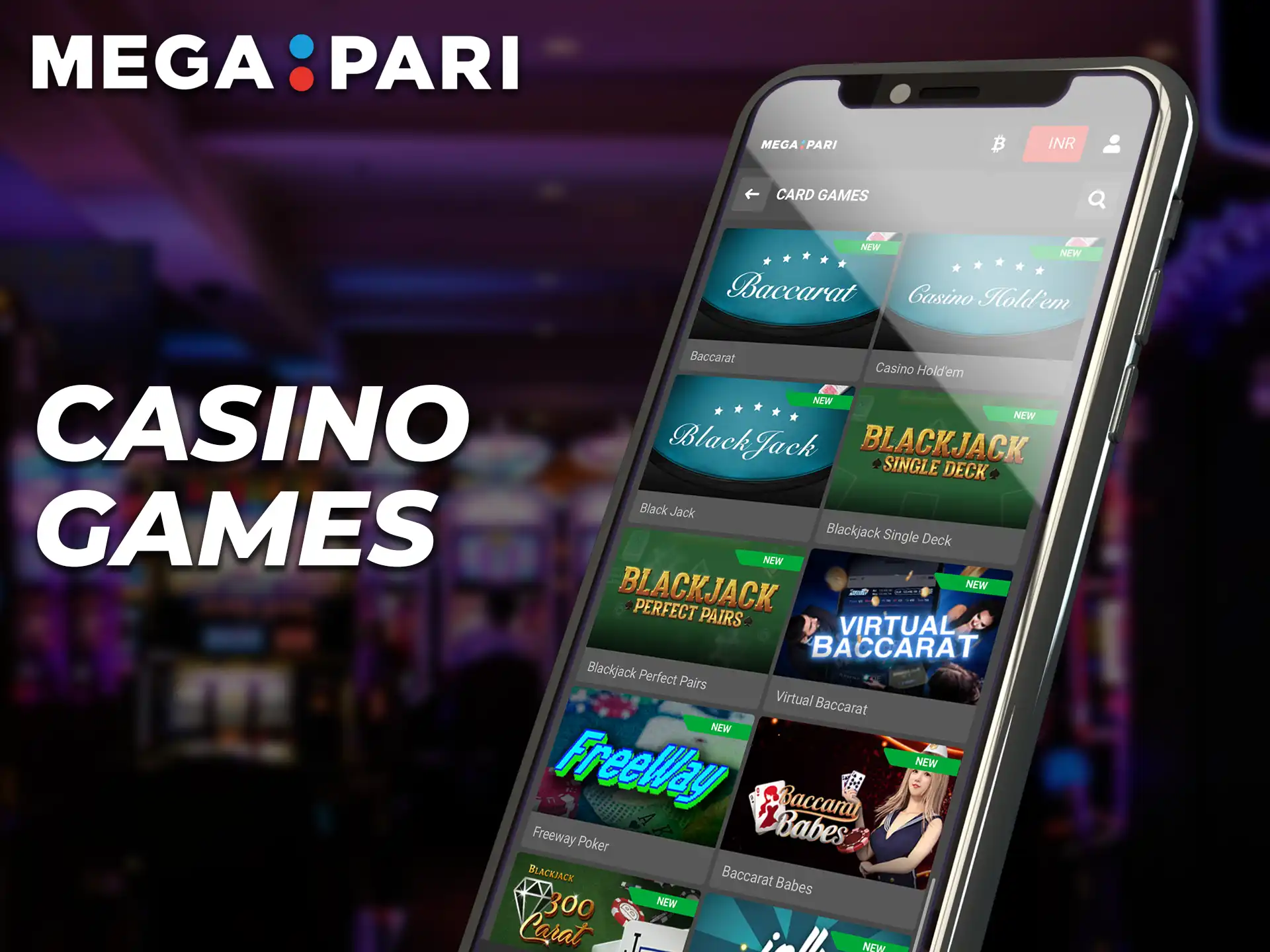 In the Megapari app you can find all the traditional casino games and special bonuses.