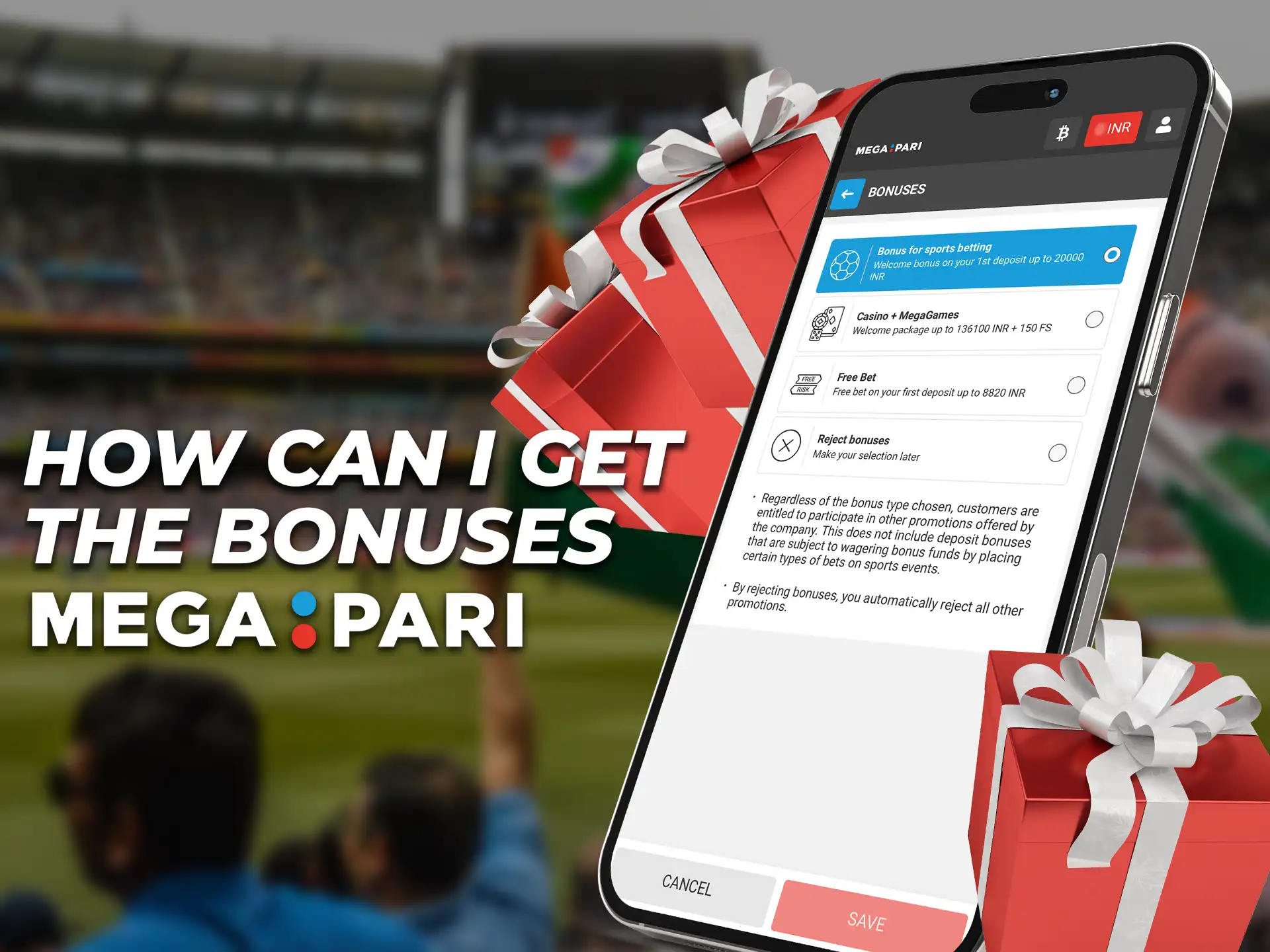 Register for bonuses on the Megapari app and make your first deposit.