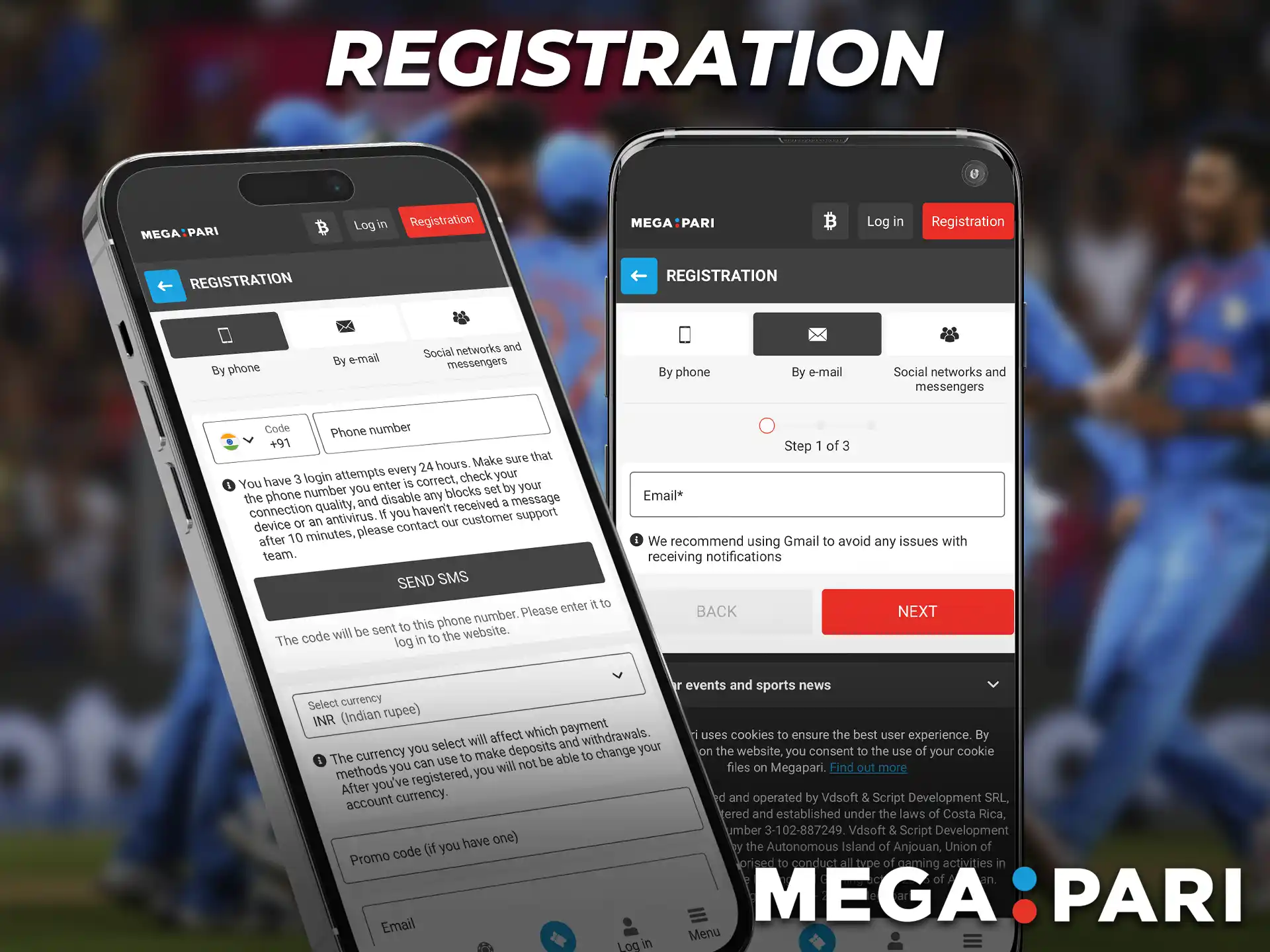 Open the app and fill out the registration form to start betting at Megapari.
