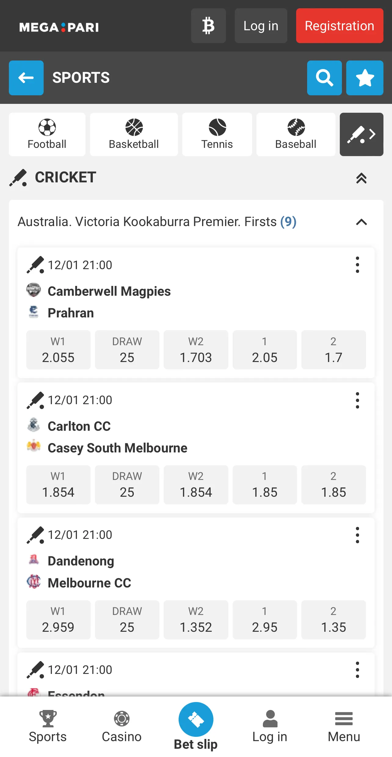 Bet on cricket and other sports on the mobile app.