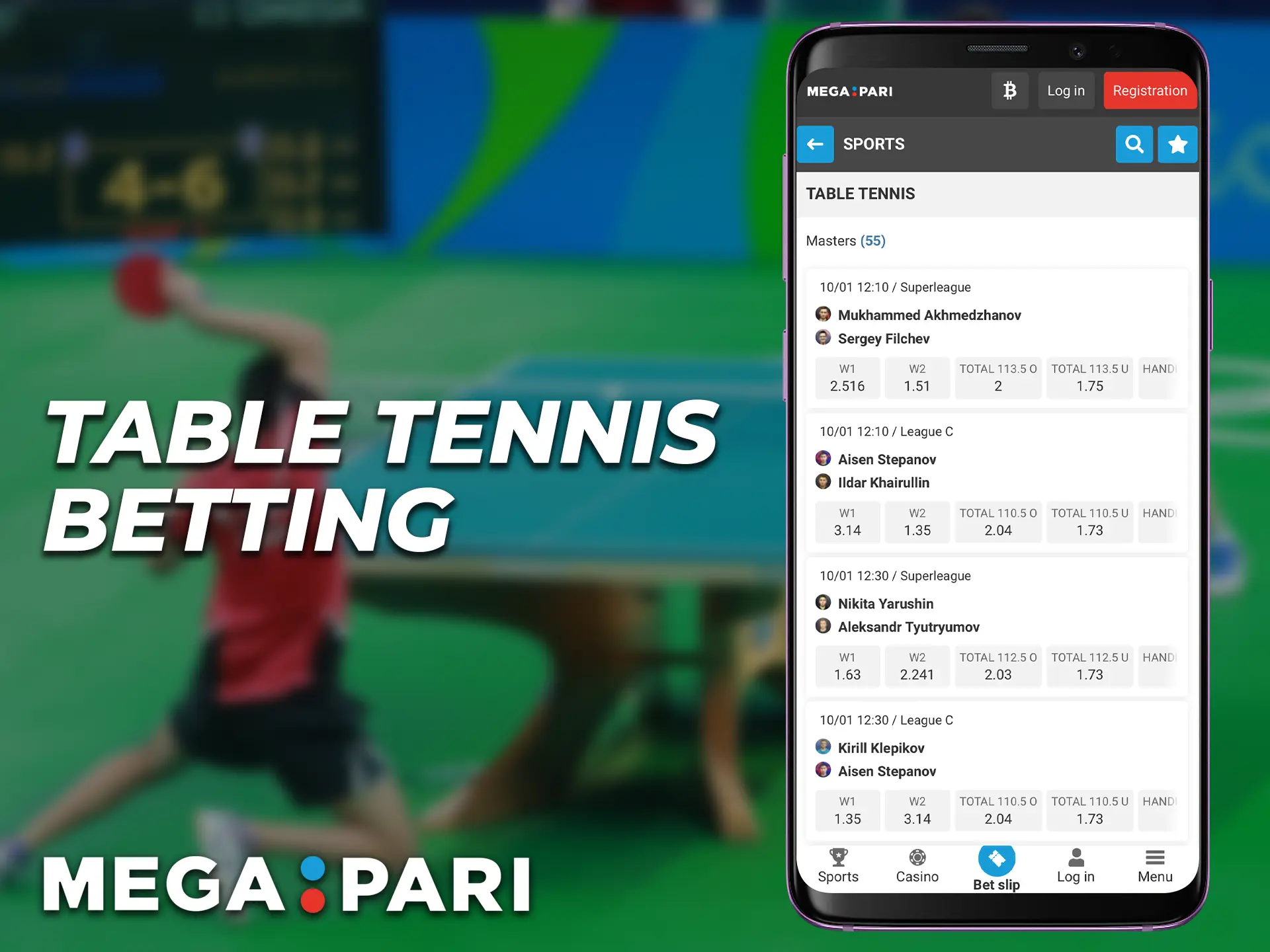 Bet on table tennis from your mobile device.