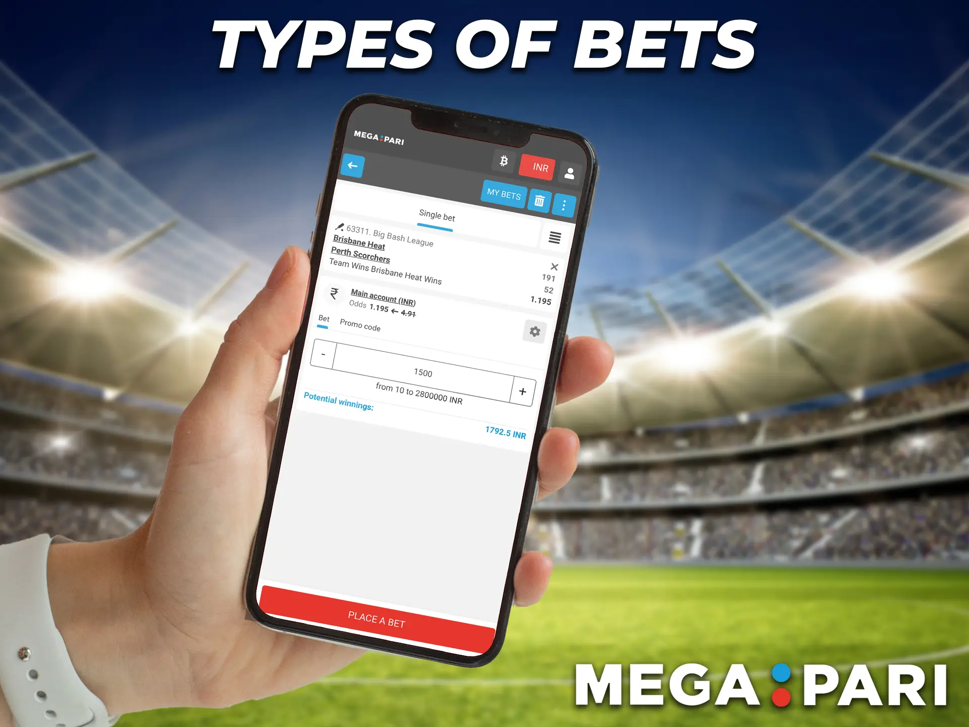A review of the types of sports betting on the Megapari app.