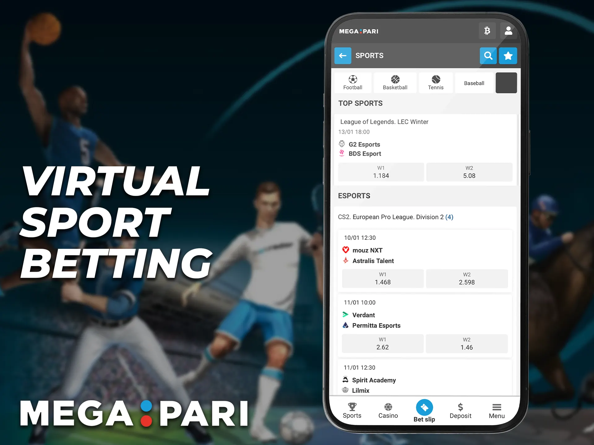 The Megapari app gives its users the opportunity to bet on virtual sports.