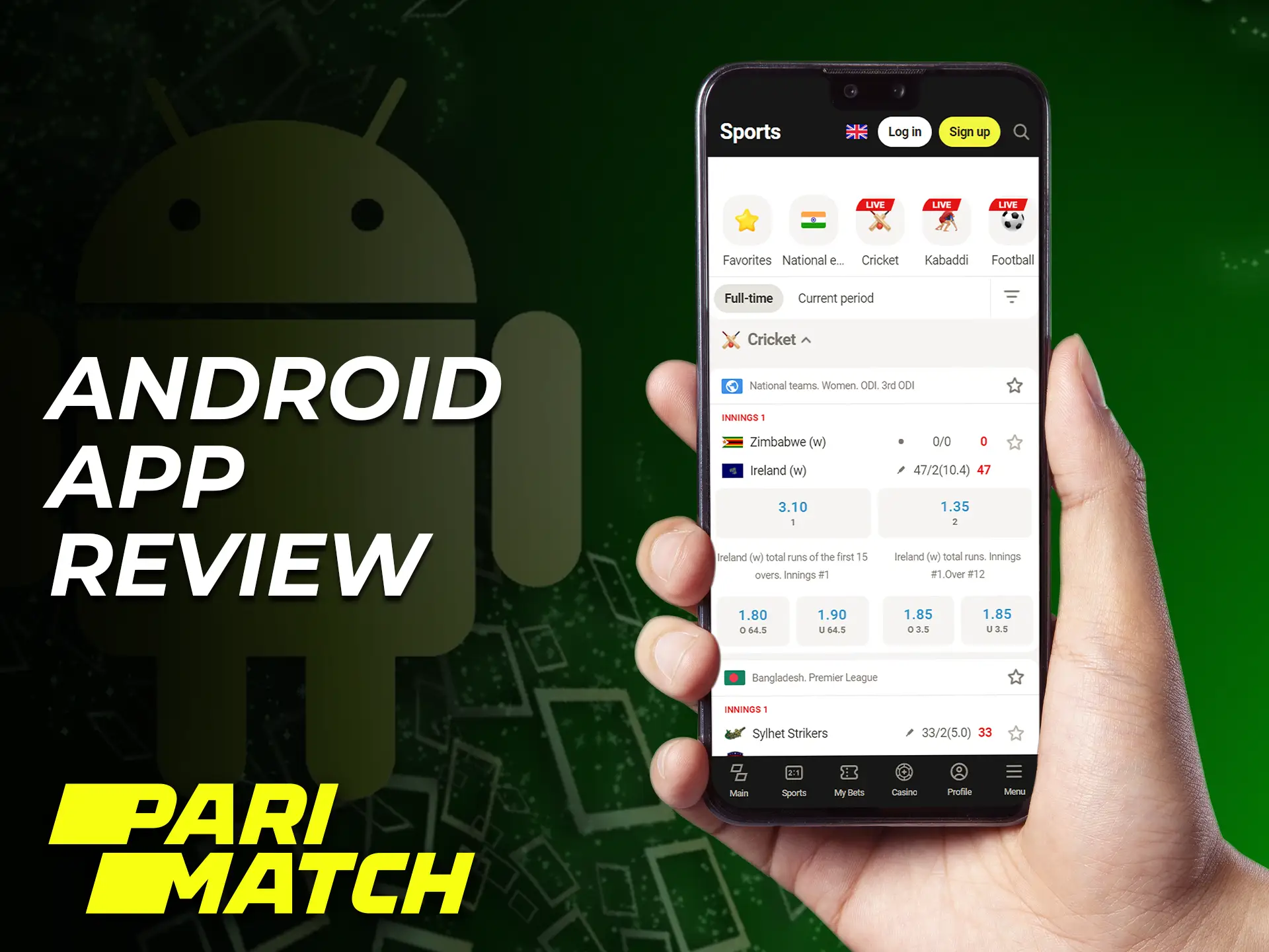 The Parimatch app for Android has full access to real money betting and casino games.