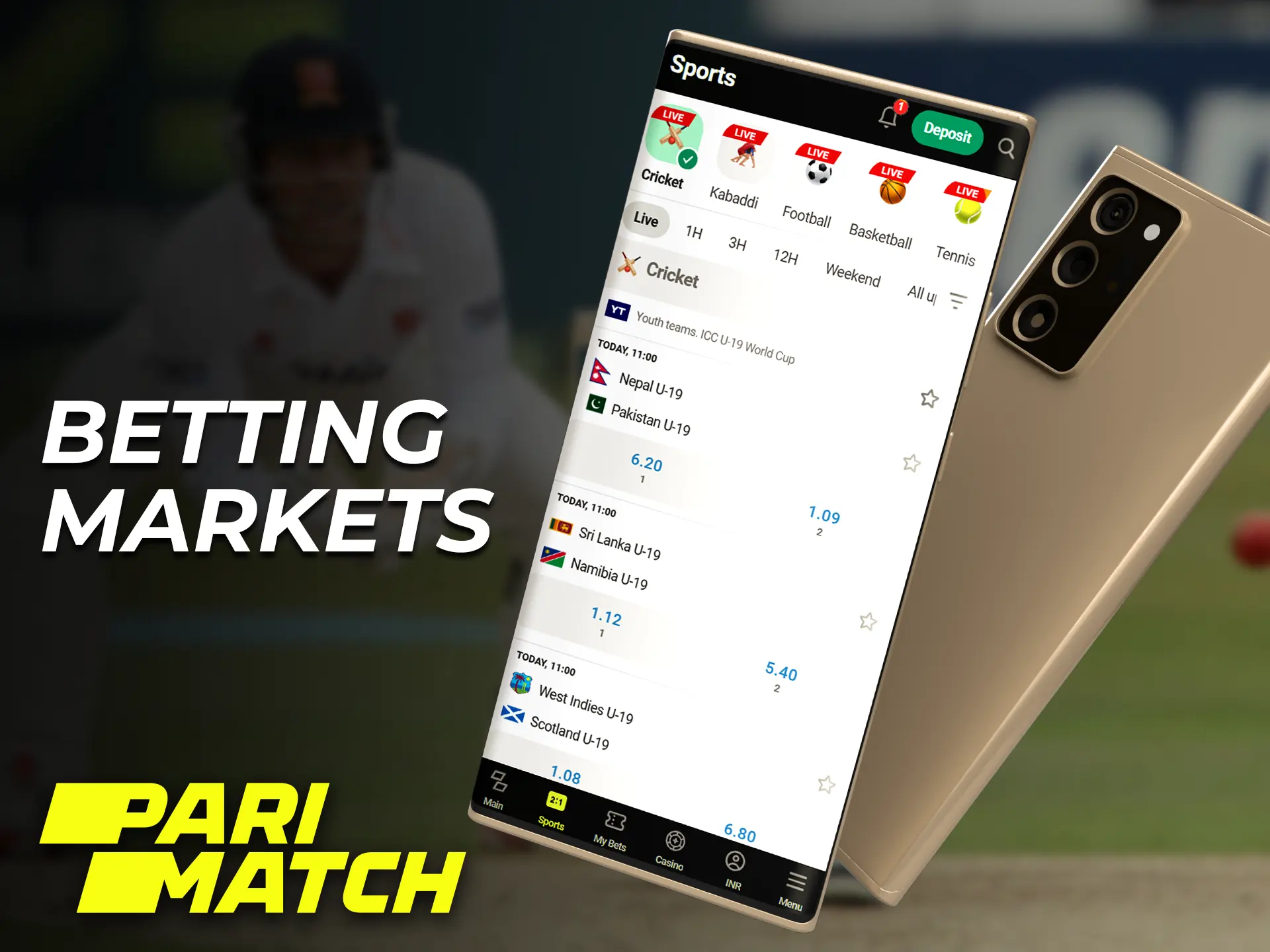 Parimatch app has a lot of betting markets on sports matches.