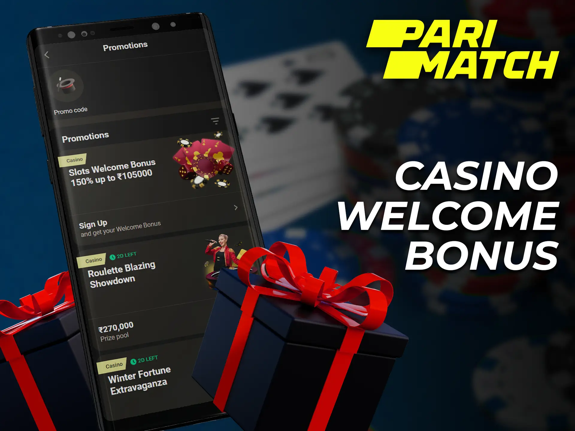A welcome bonus of up to Rs. 105,000 is available to casino enthusiasts.