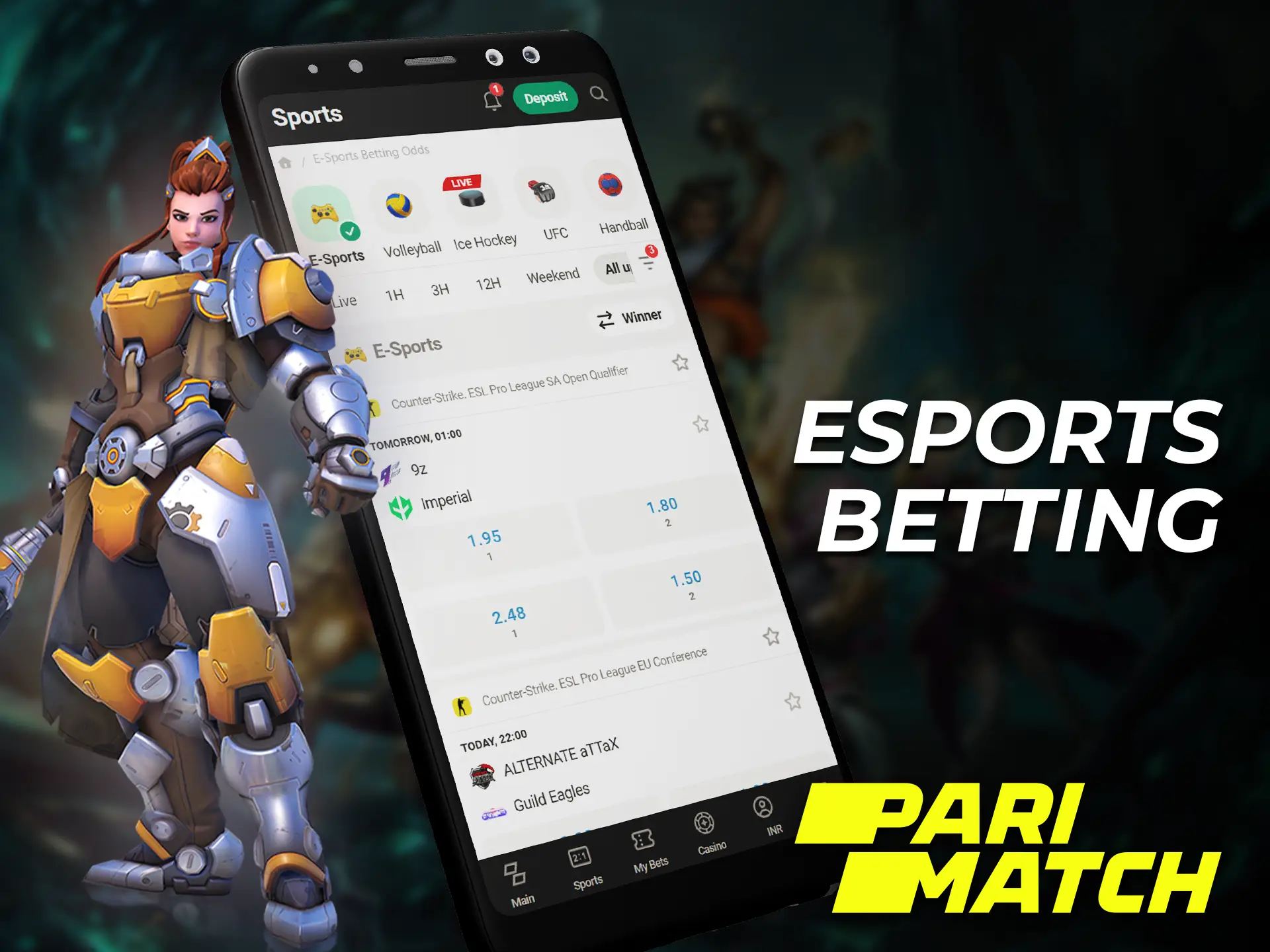 Excellent selection of bets on esports disciplines in the Parimatch mobile app.
