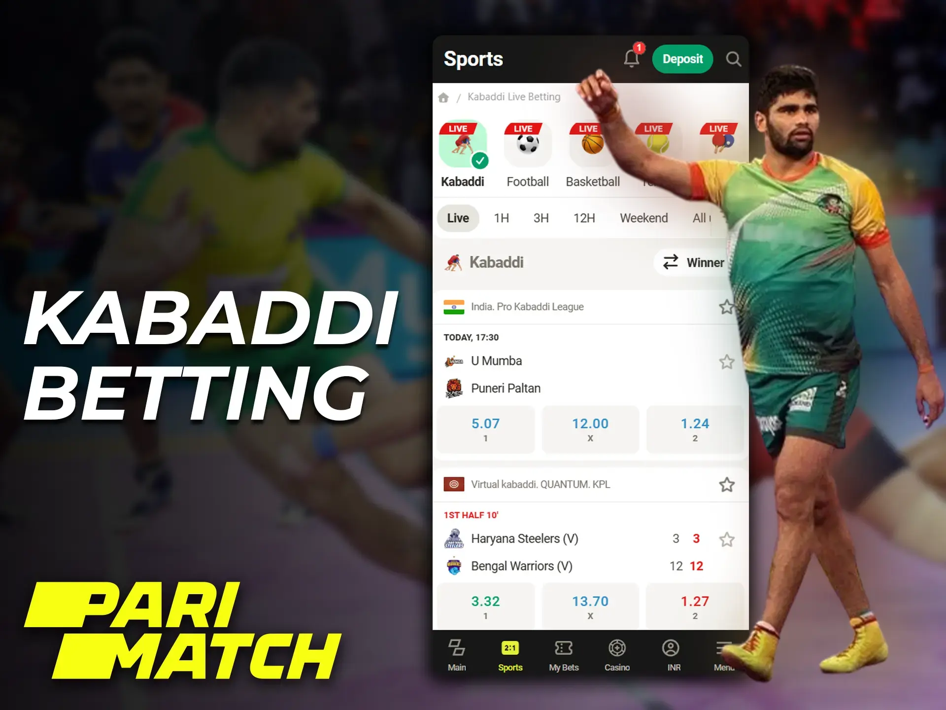 Place bets on popular Kabaddi events on the Parimatch app.