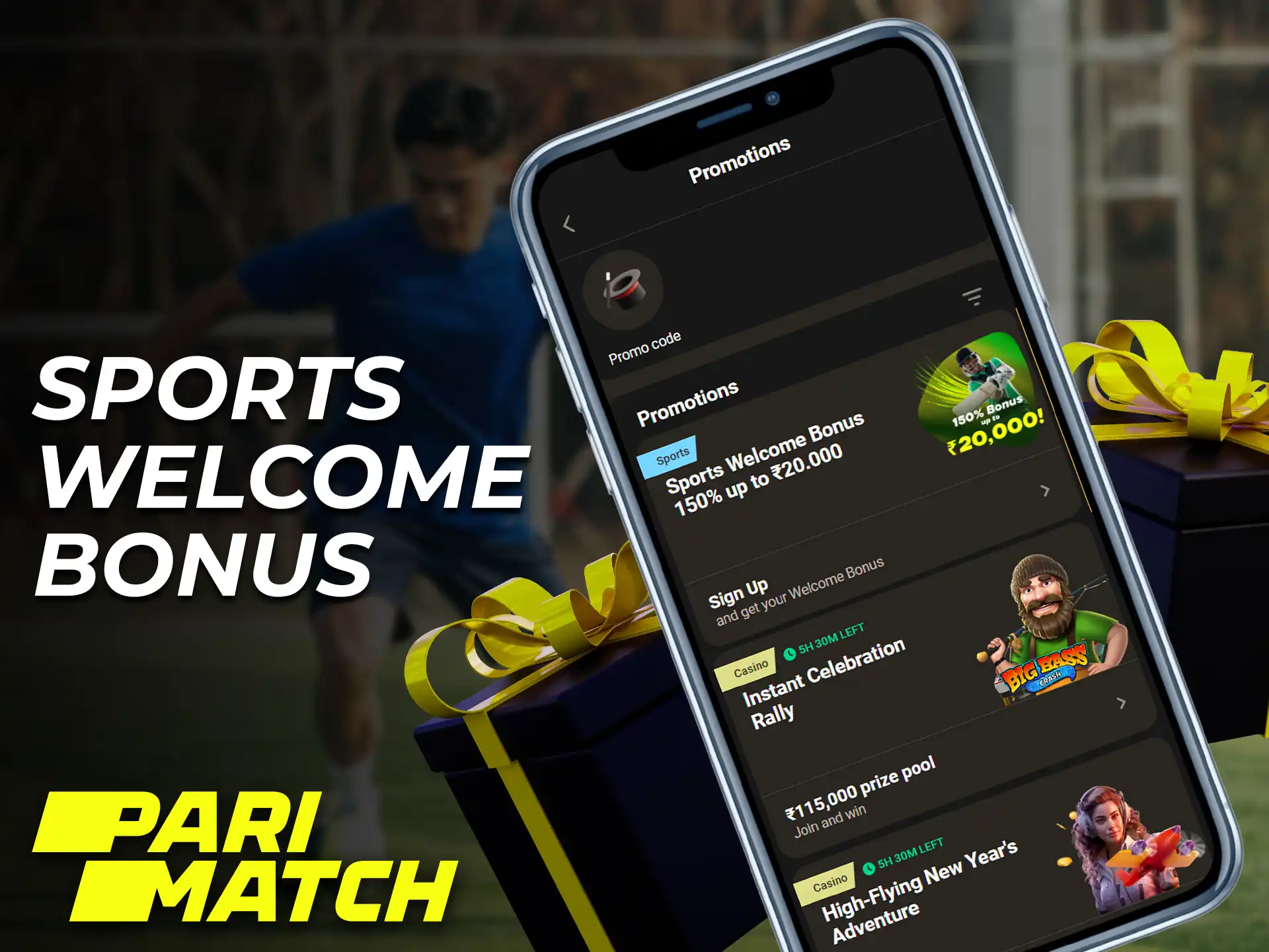Welcome bonus on sports is available immediately after registration in the Parimatch app.