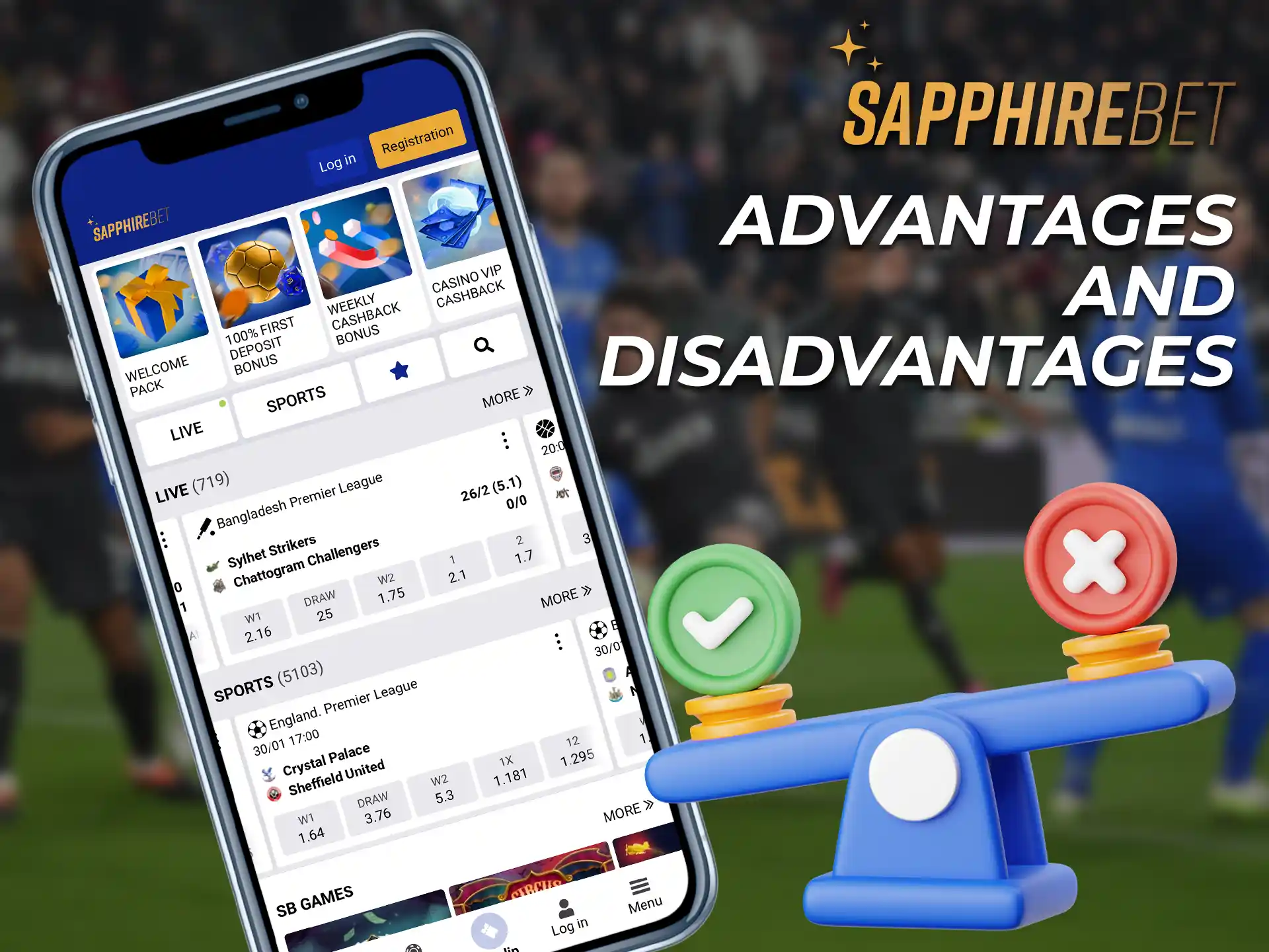 Explore the advantages and disadvantages of the SapphireBet app.