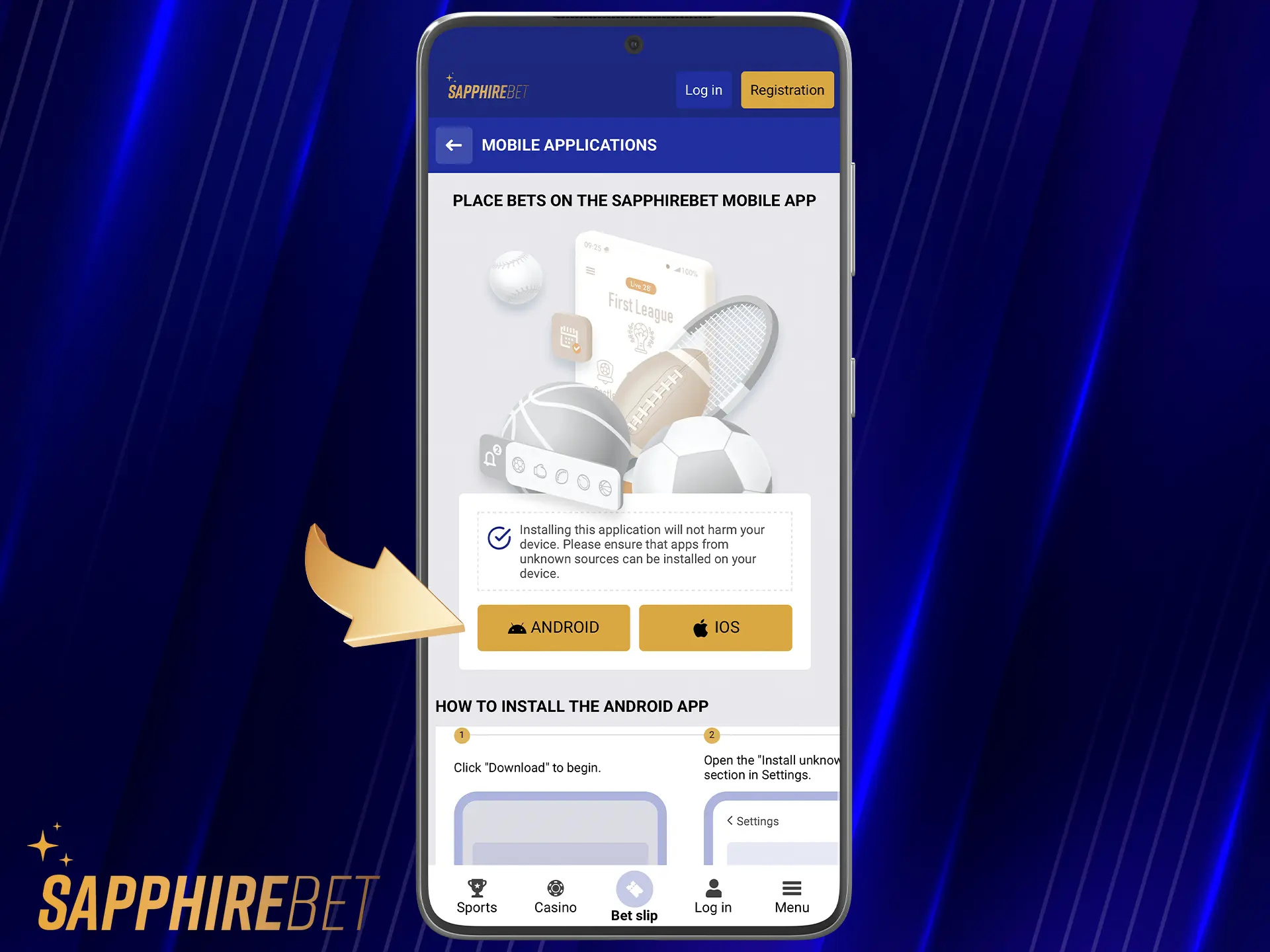 Download the APK file from the official SapphireBet website.