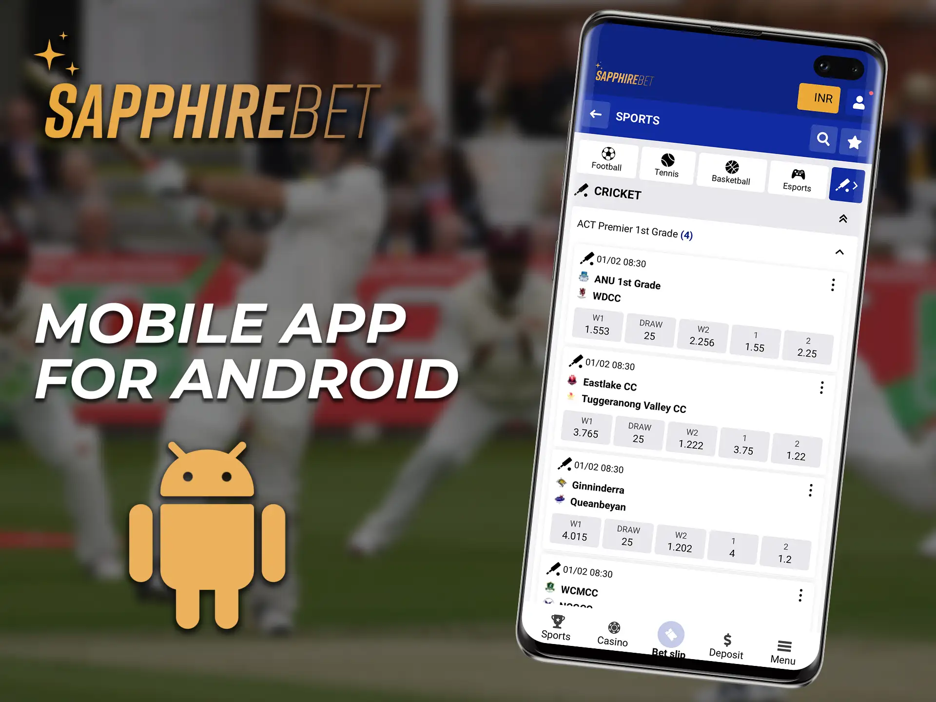 Install the SapphireBet mobile app for Android and bet on sporting events.