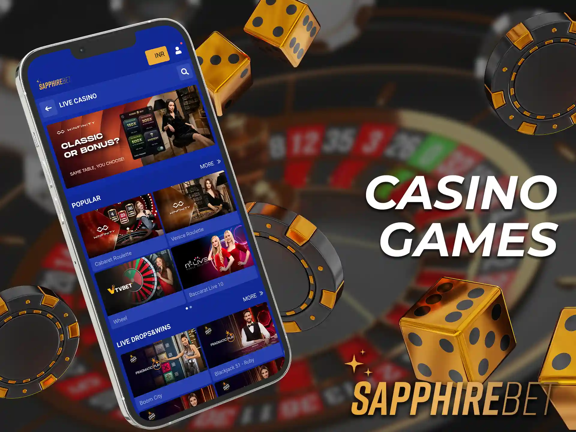 Play your favorite casino games on the SapphireBet app.