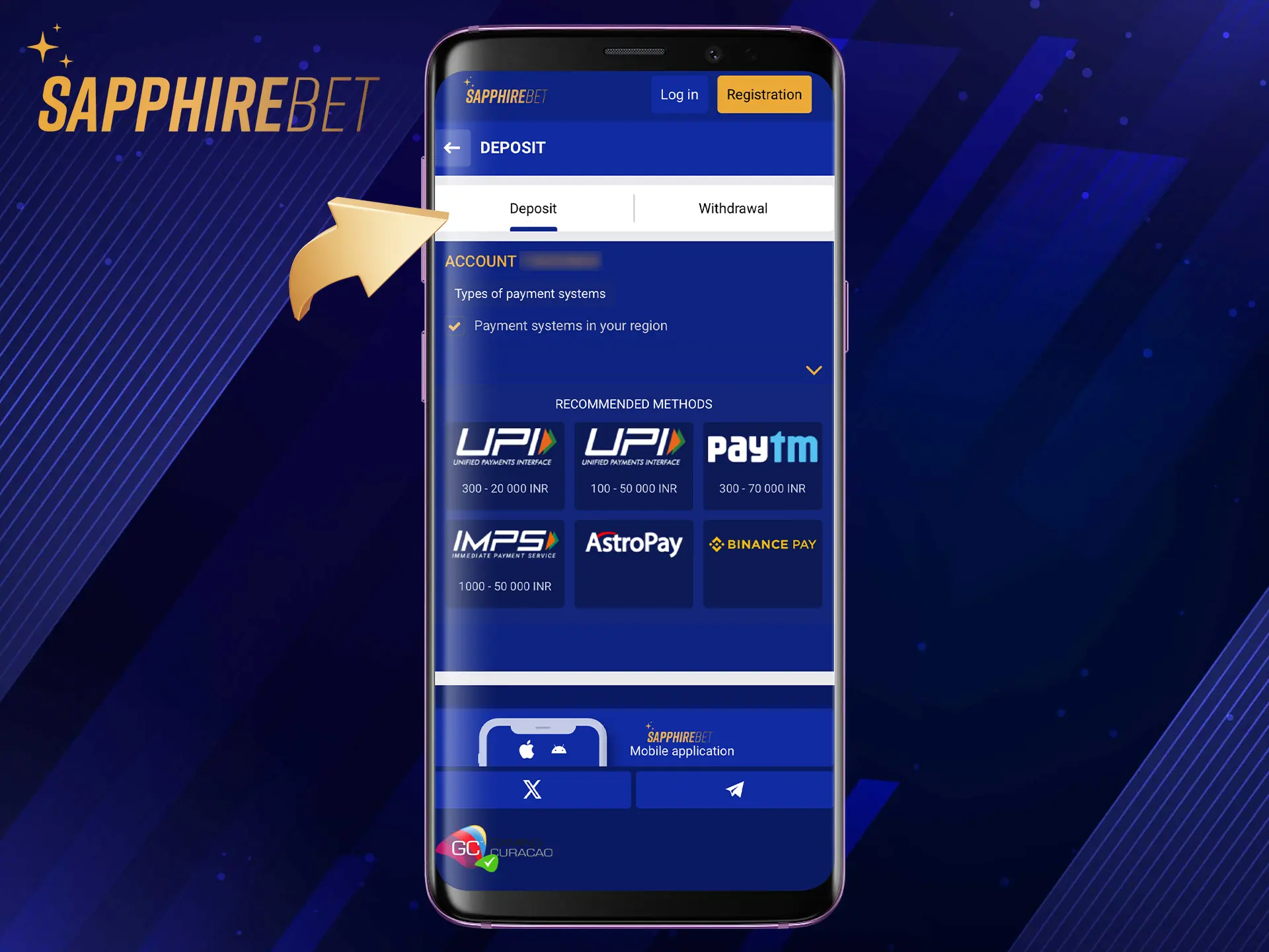 Choose how to deposit to your SapphireBet account.