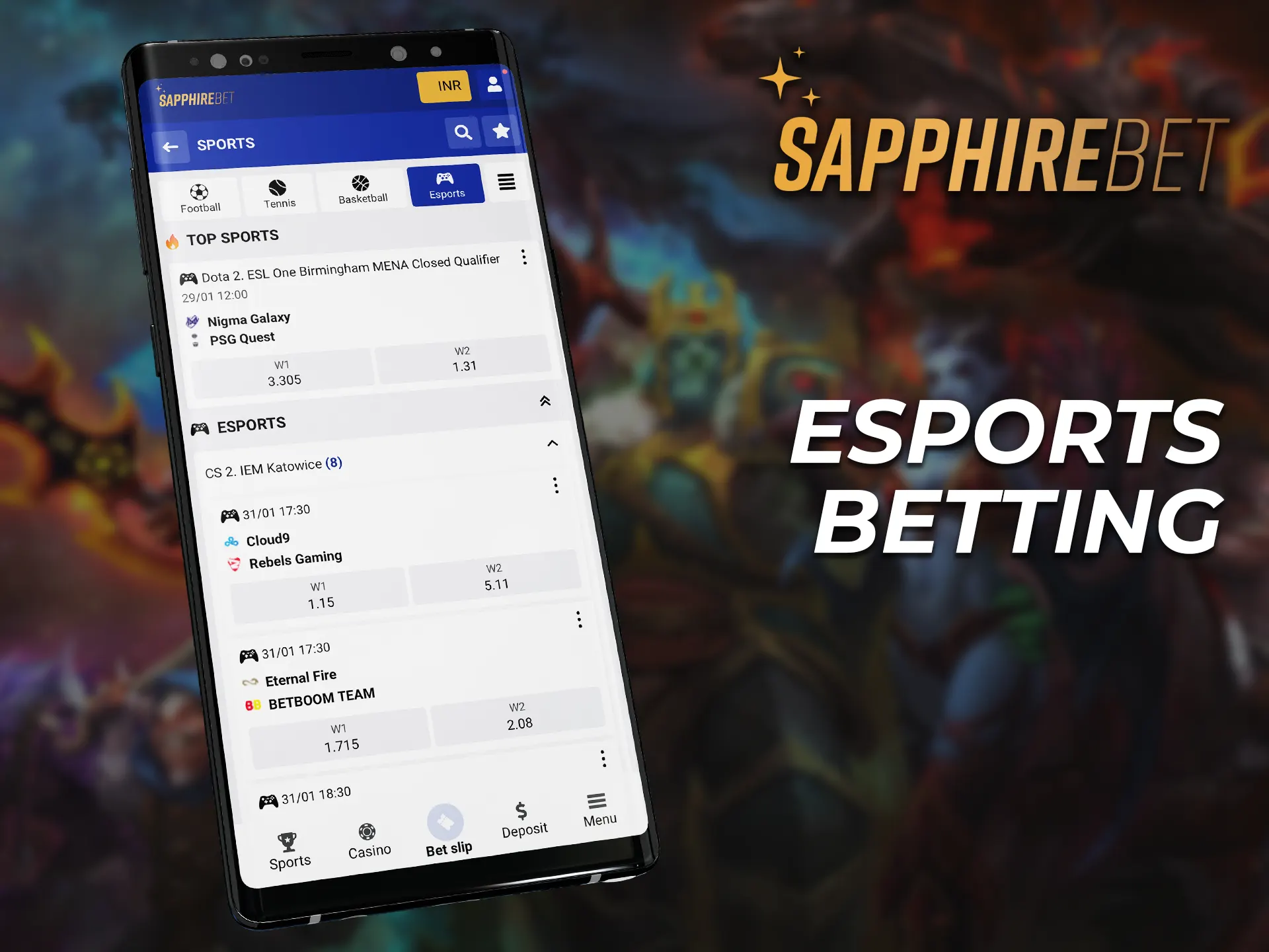Betting on ESports disciplines is already available on the SapphireBet app.