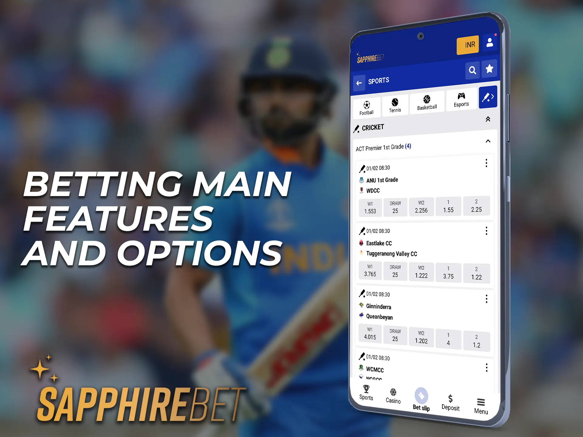 SapphireBet offers a range of betting features and options on the app.