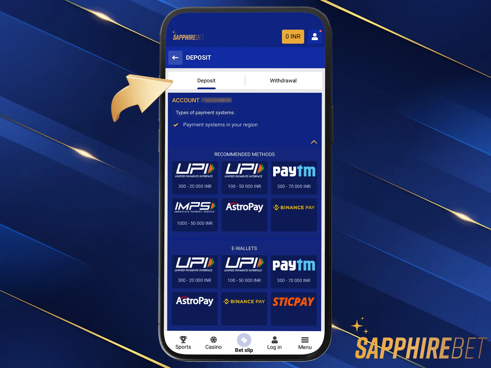 Make your first deposit at SapphireBet.