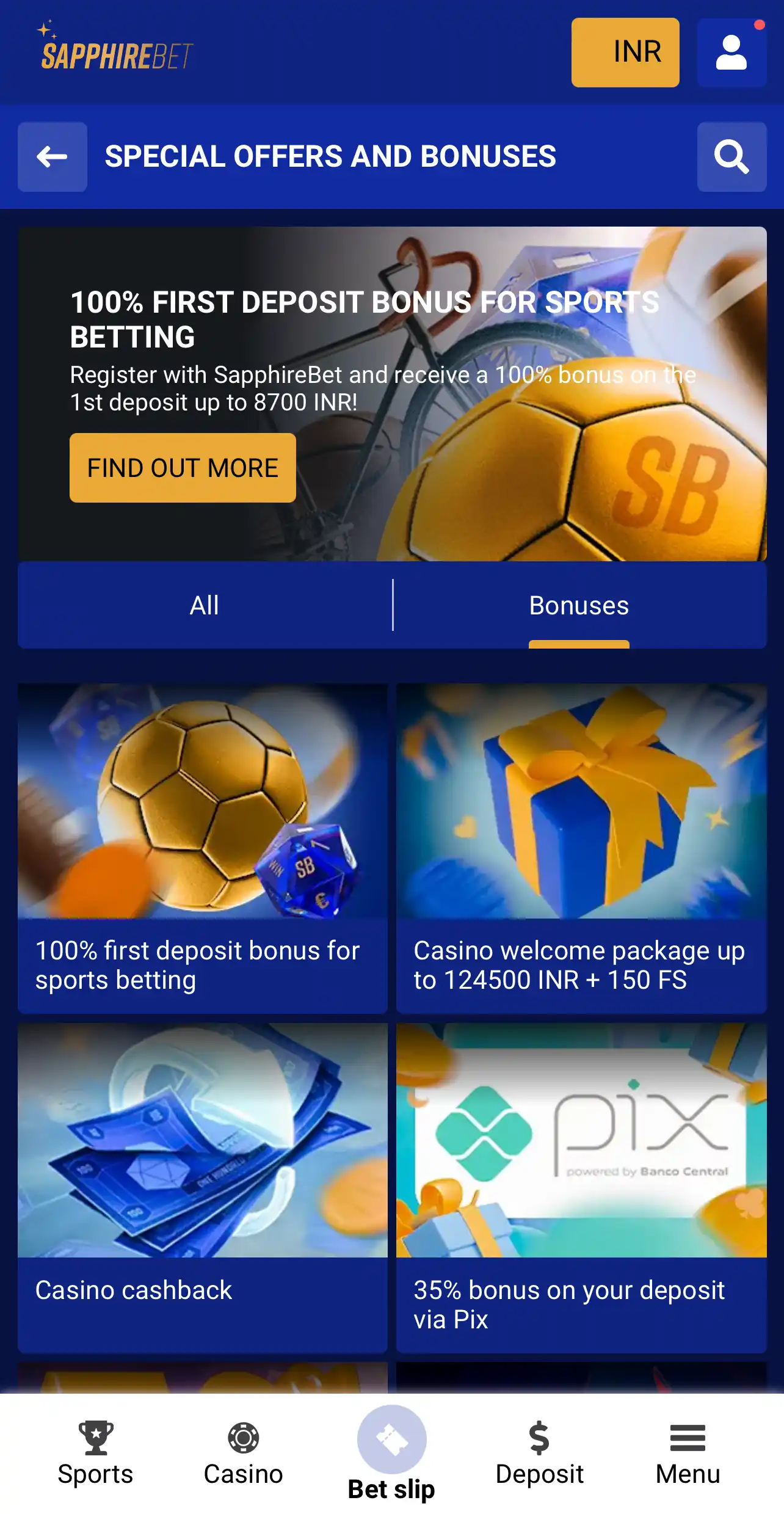 SapphireBet gives bonuses to all players after registering.